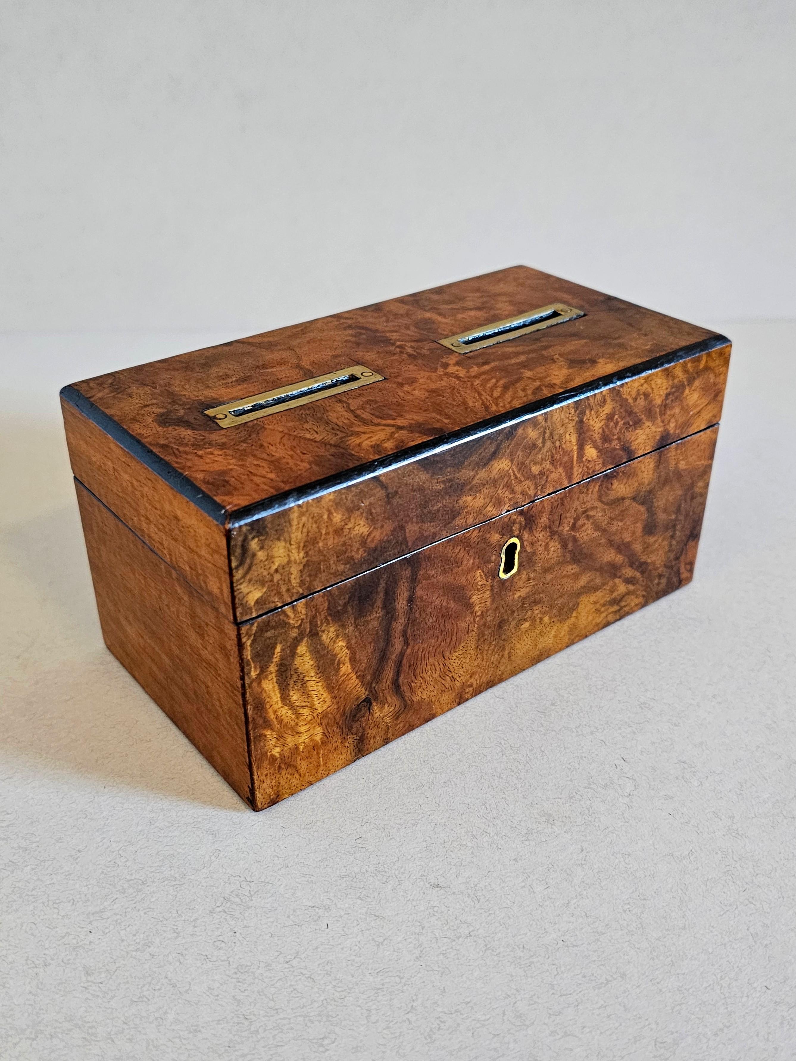 Hand-Crafted Antique English Burlwood Voting Box / Still Bank For Sale