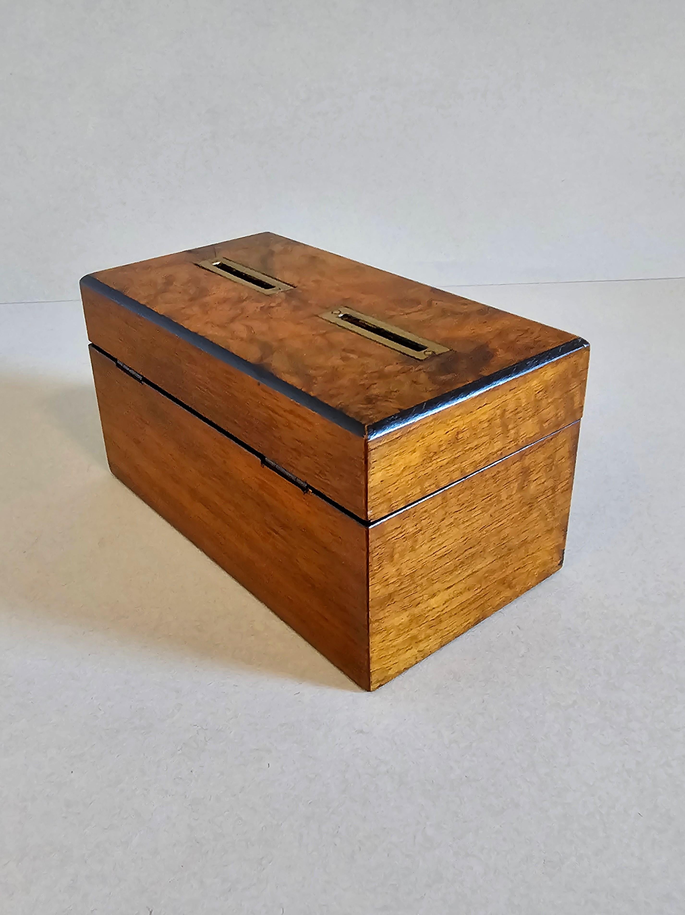 Brass Antique English Burlwood Voting Box / Still Bank For Sale