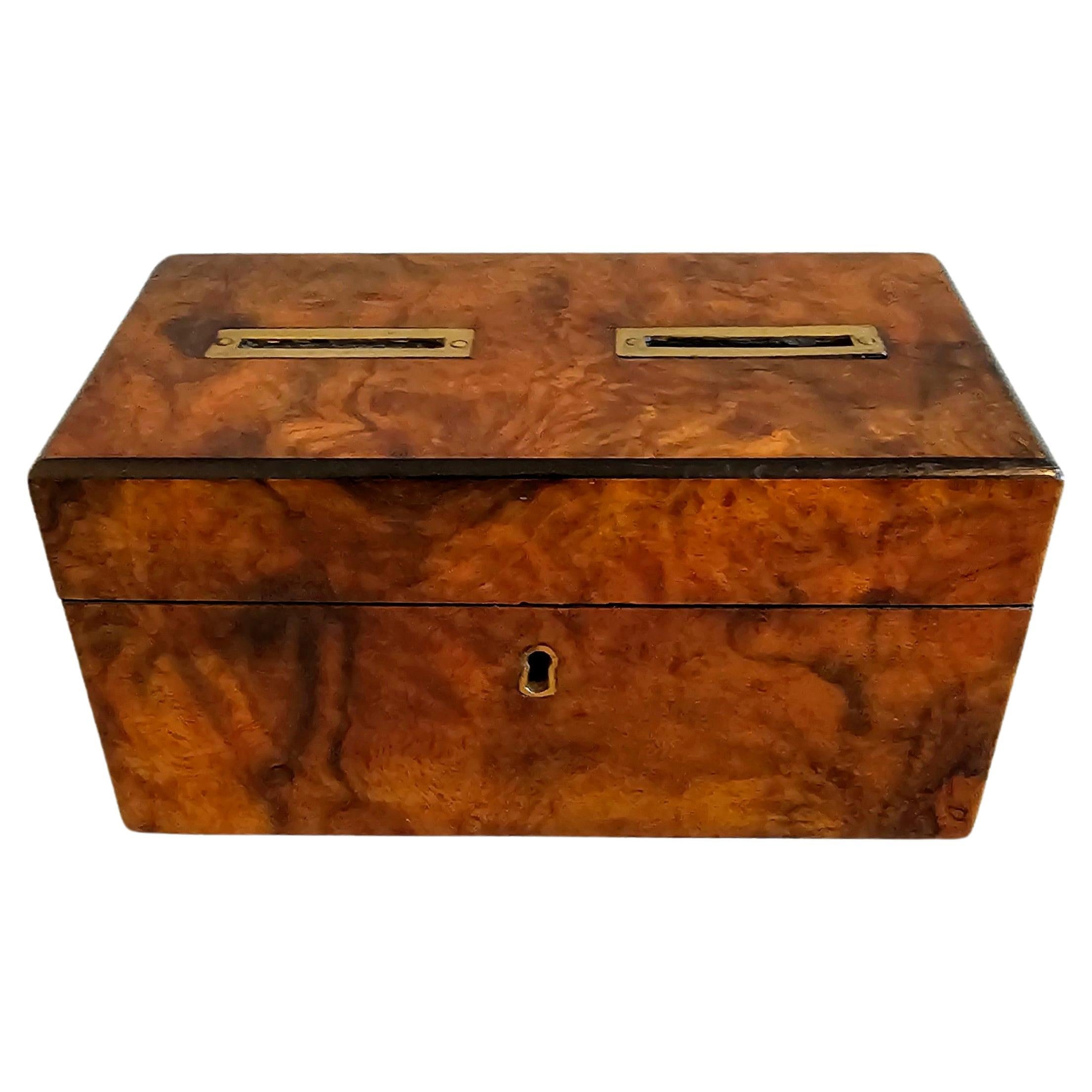 Antique English Burlwood Voting Box / Still Bank For Sale