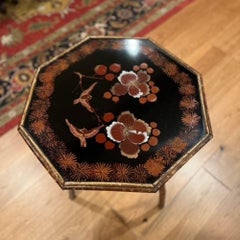 Antique English Burnt Bamboo and Lacquer Occasional Table with Custom Glass Top