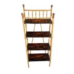 Antique English Burnt Bamboo Chinoiserie Wood Painted Bookshelf or Bookcase