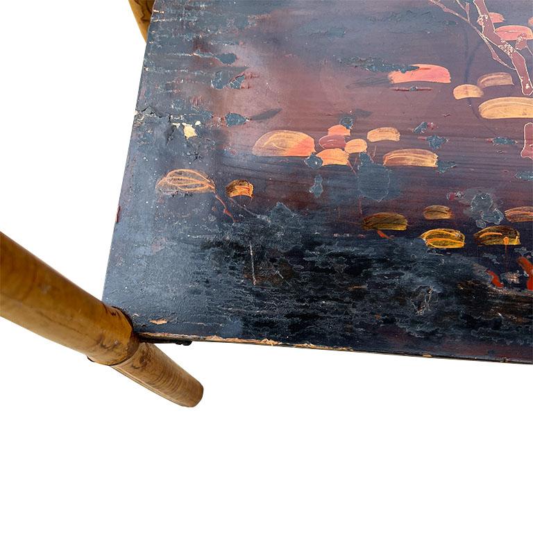 Antique English Burnt Bamboo Chinoiserie Wood Painted Bookshelf or Bookcase 3