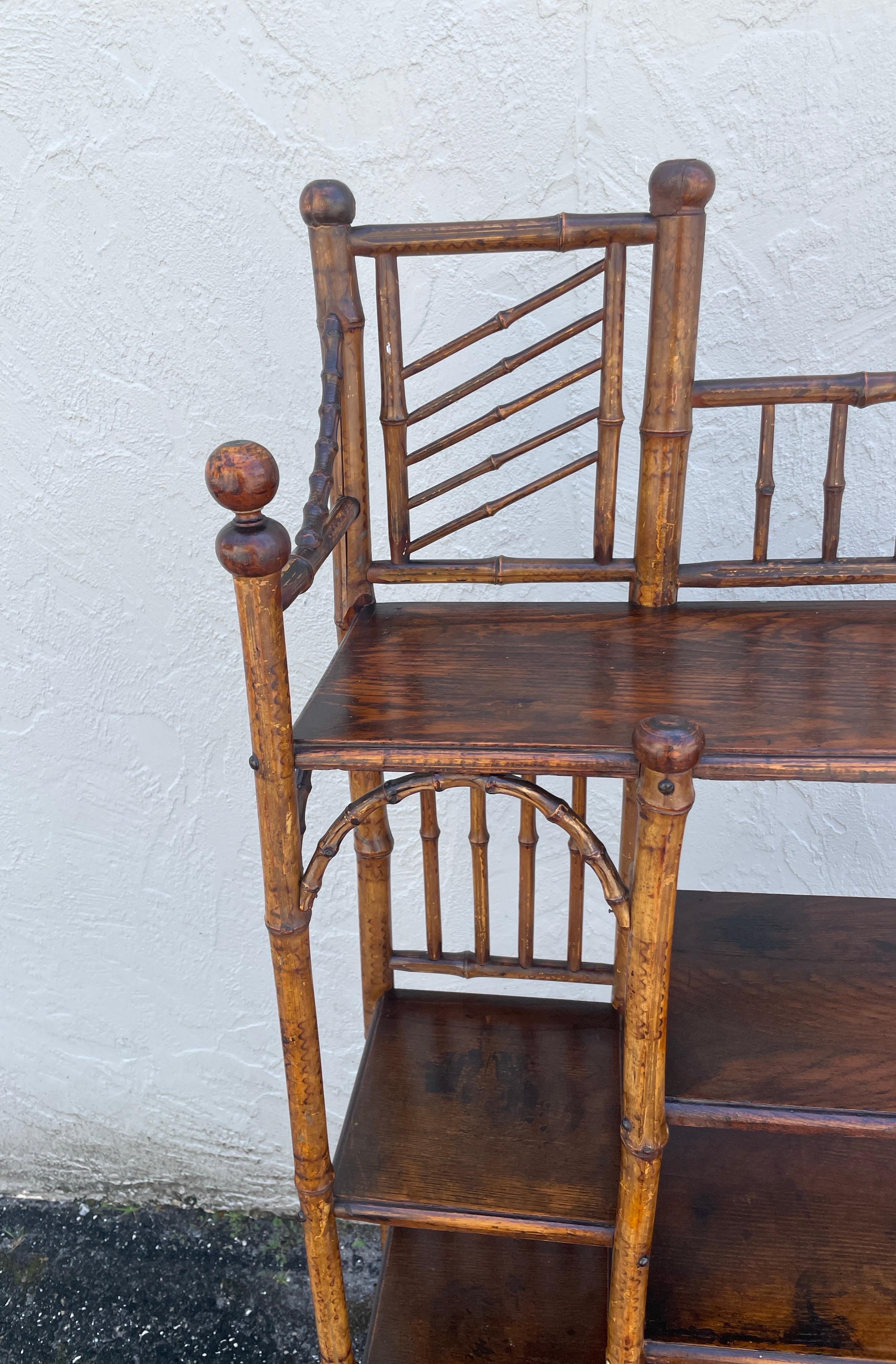 Antique English Burnt Bamboo Etagere In Good Condition For Sale In West Palm Beach, FL