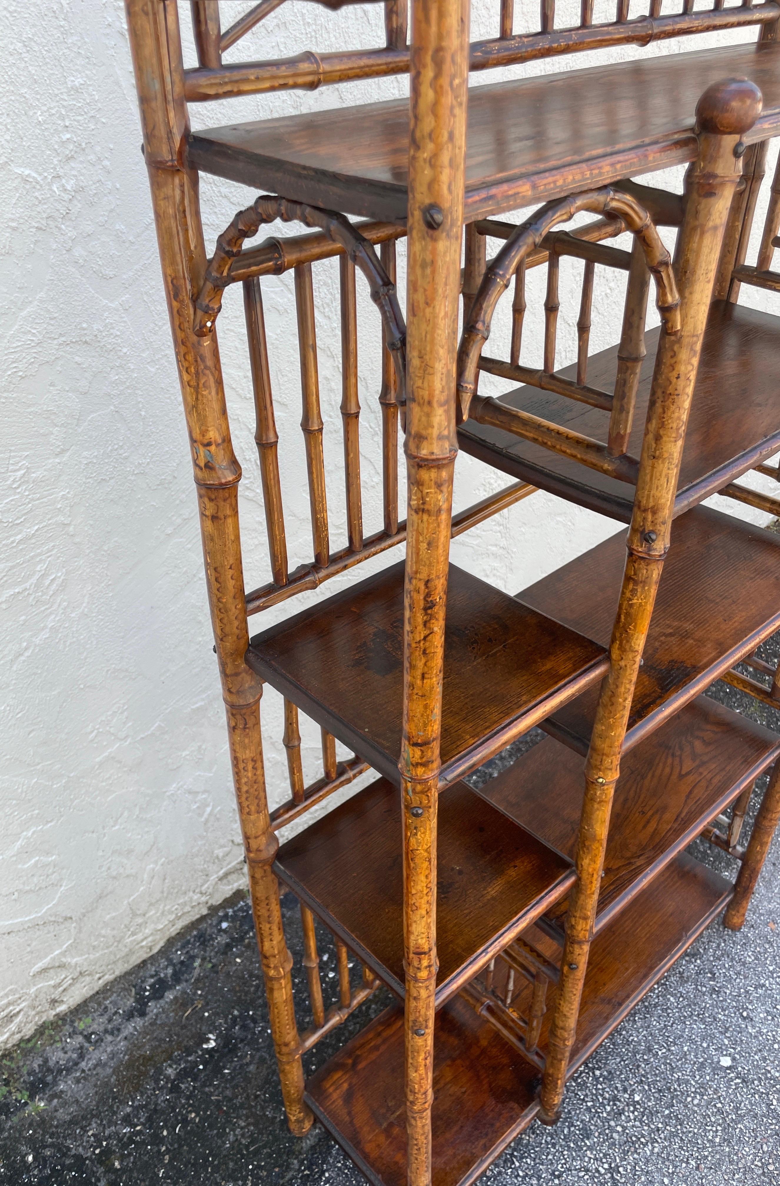 Antique English Burnt Bamboo Etagere For Sale 1