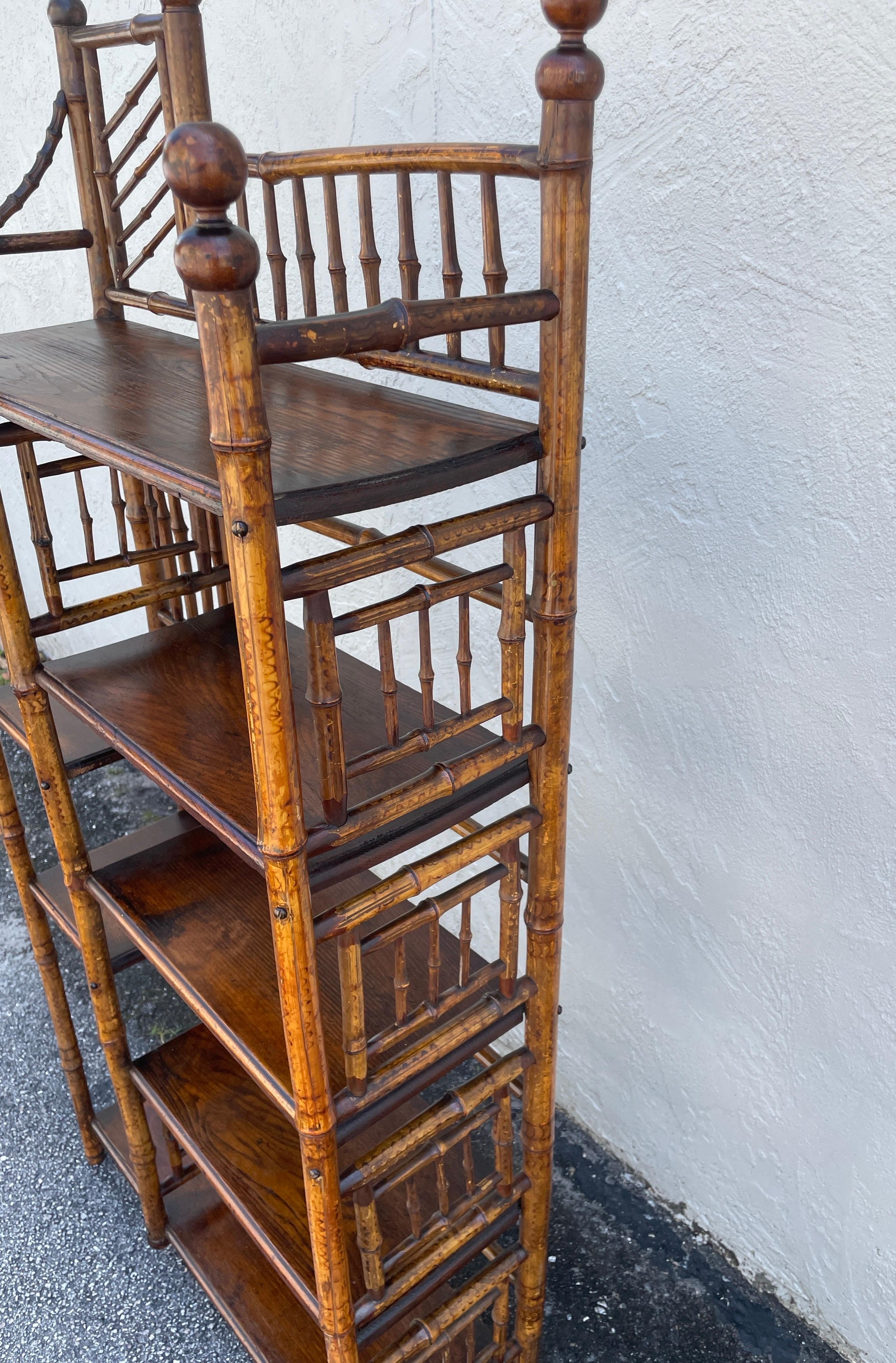 Antique English Burnt Bamboo Etagere For Sale 2
