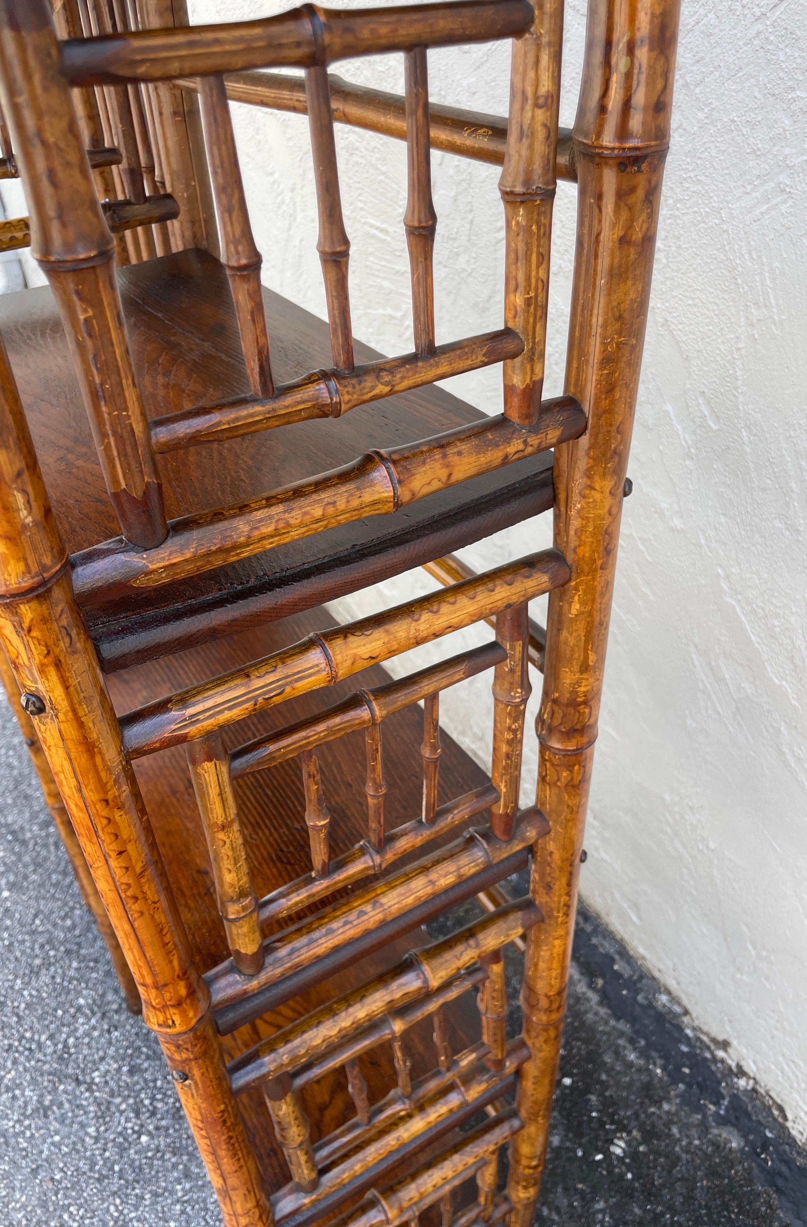 Antique English Burnt Bamboo Etagere For Sale 3