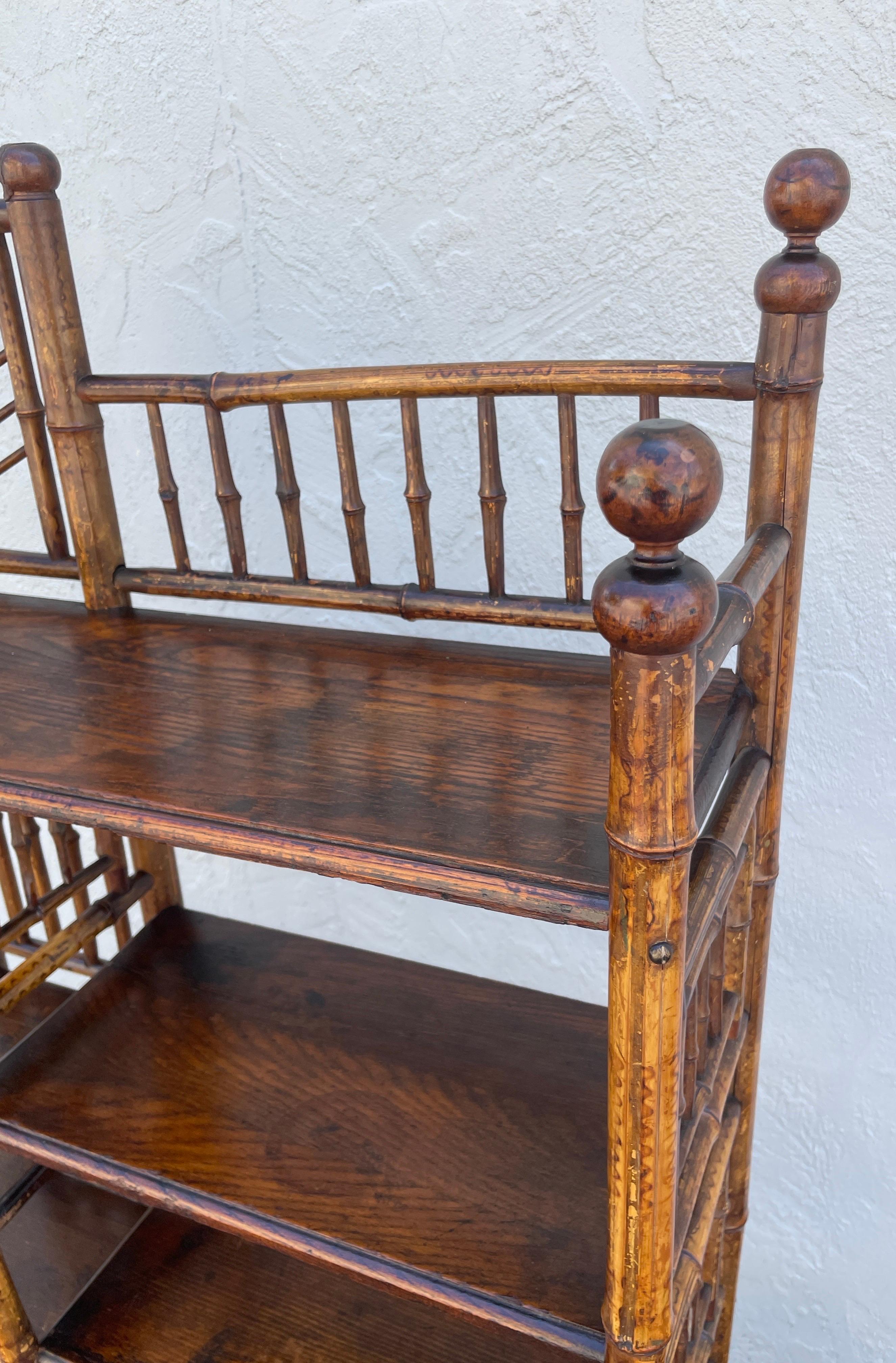 Antique English Burnt Bamboo Etagere For Sale 4