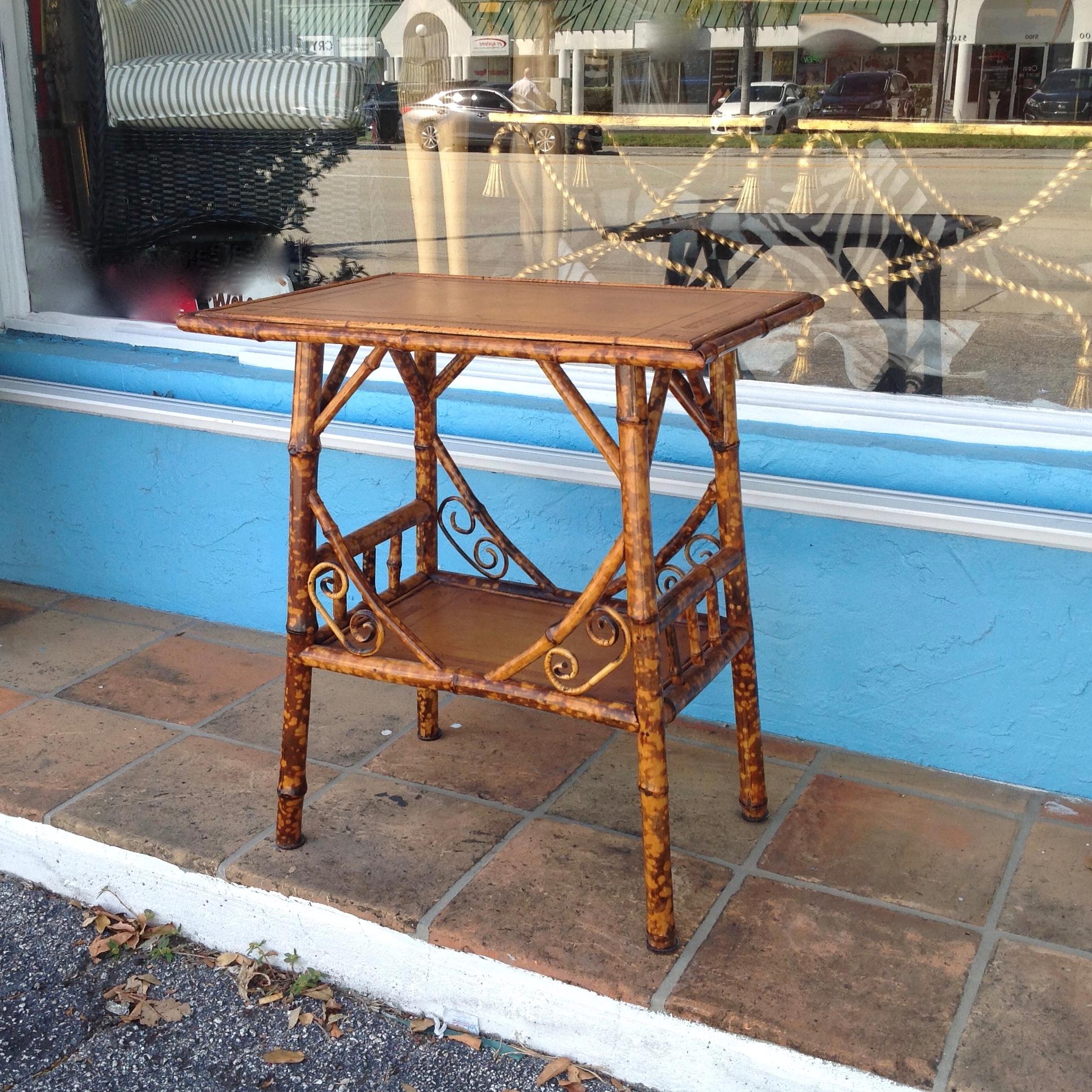 Edwardian Antique English Burnt Bamboo Occasional Table