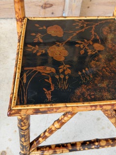 Antique English Burnt Bamboo Side Chair With Japanned Lacquer Seat