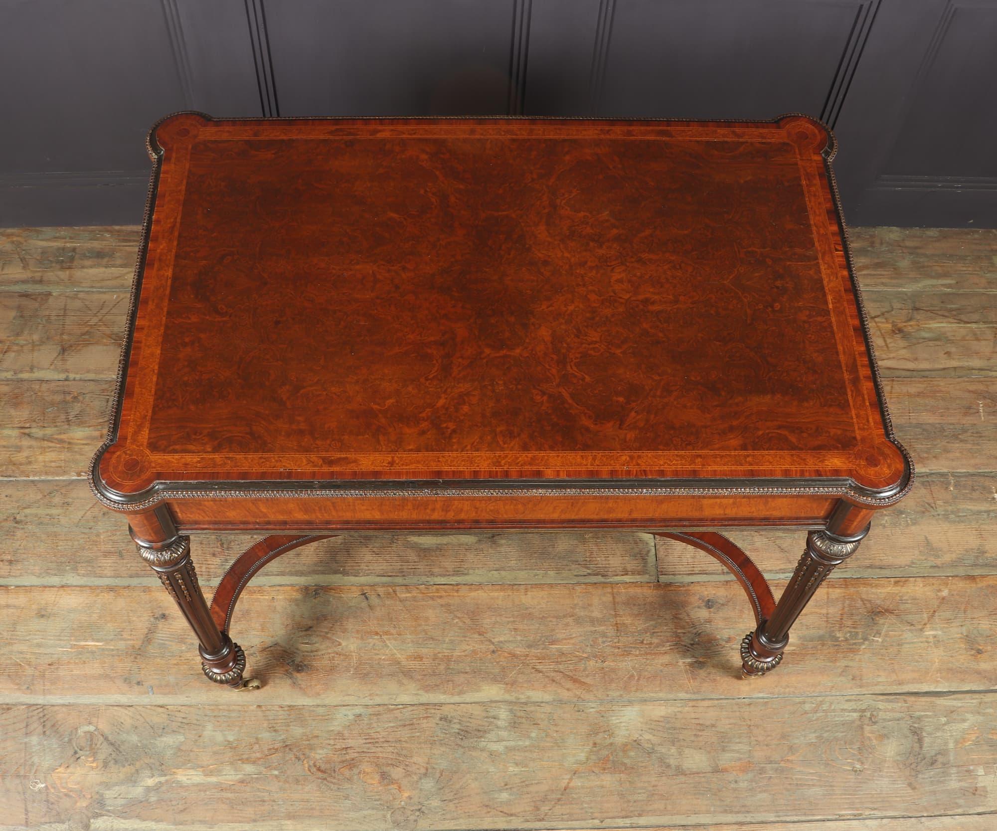 Antique English Burr Walnut Inlaid Writing Table, c1880 5