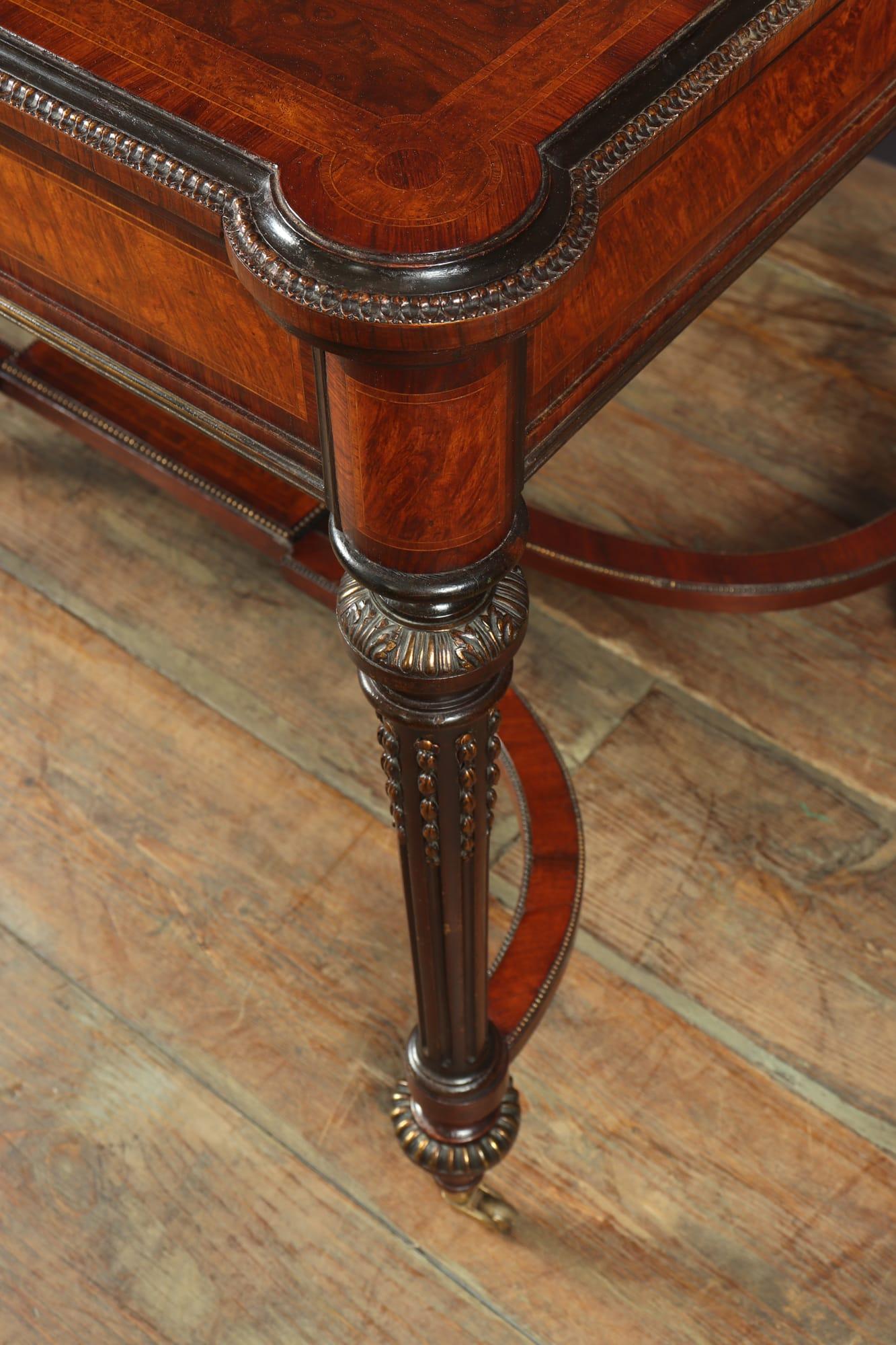 Antique English Burr Walnut Inlaid Writing Table, c1880 7