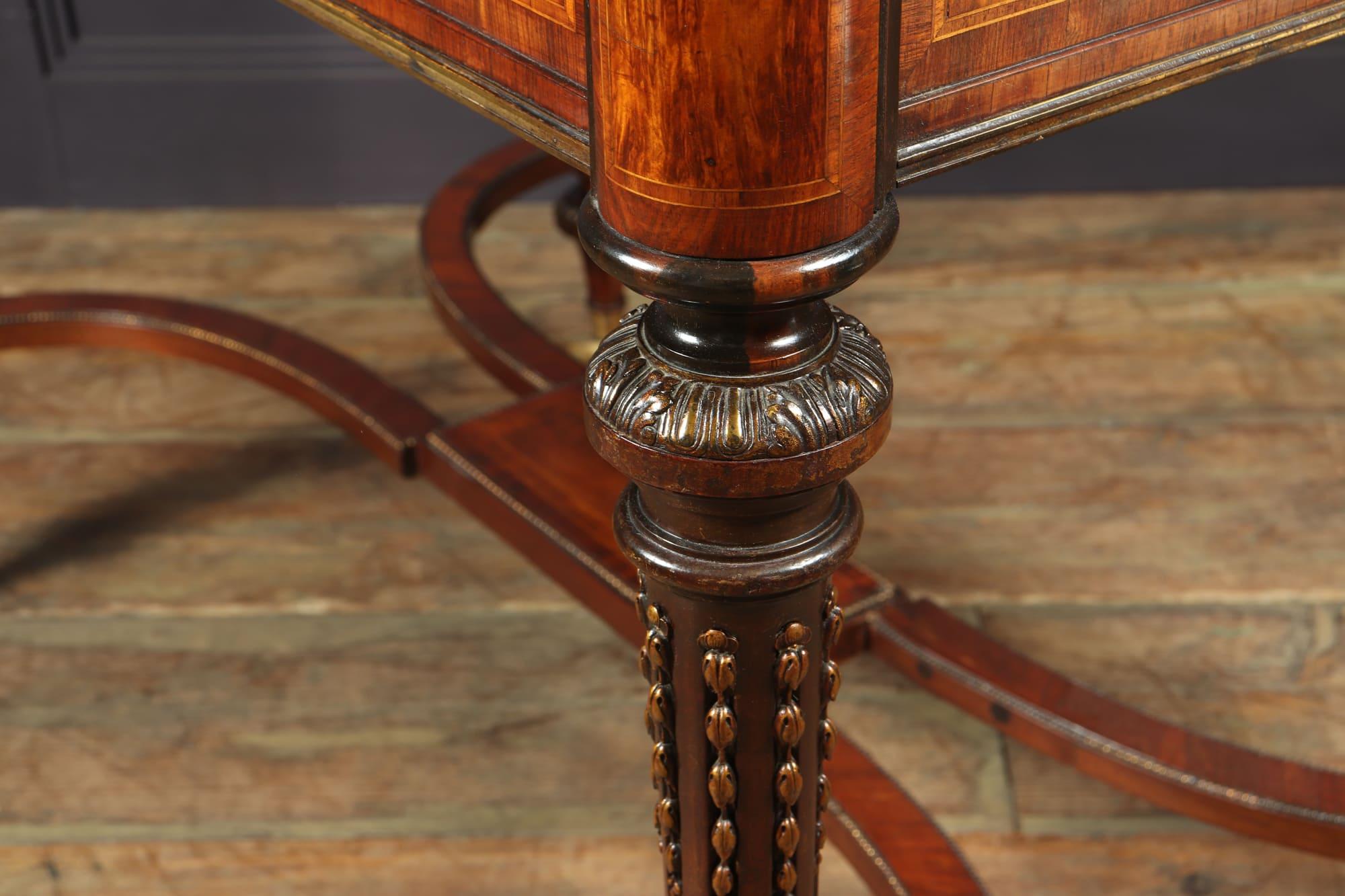 Late 19th Century Antique English Burr Walnut Inlaid Writing Table, c1880