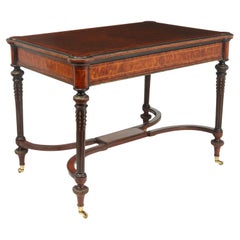 Antique English Burr Walnut Inlaid Writing Table, c1880