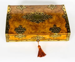 Antique English Burr Walnut Writing Slope Desk Set 19th Century