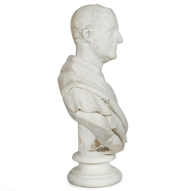 A very finely carved portrayal of an English statesman, the work is particularly interesting in light of its striking resemblance to Arthur Wellesley, 1st Duke of Wellington and former Prime Minister of the United Kingdom. Beyond the iconic nose and
