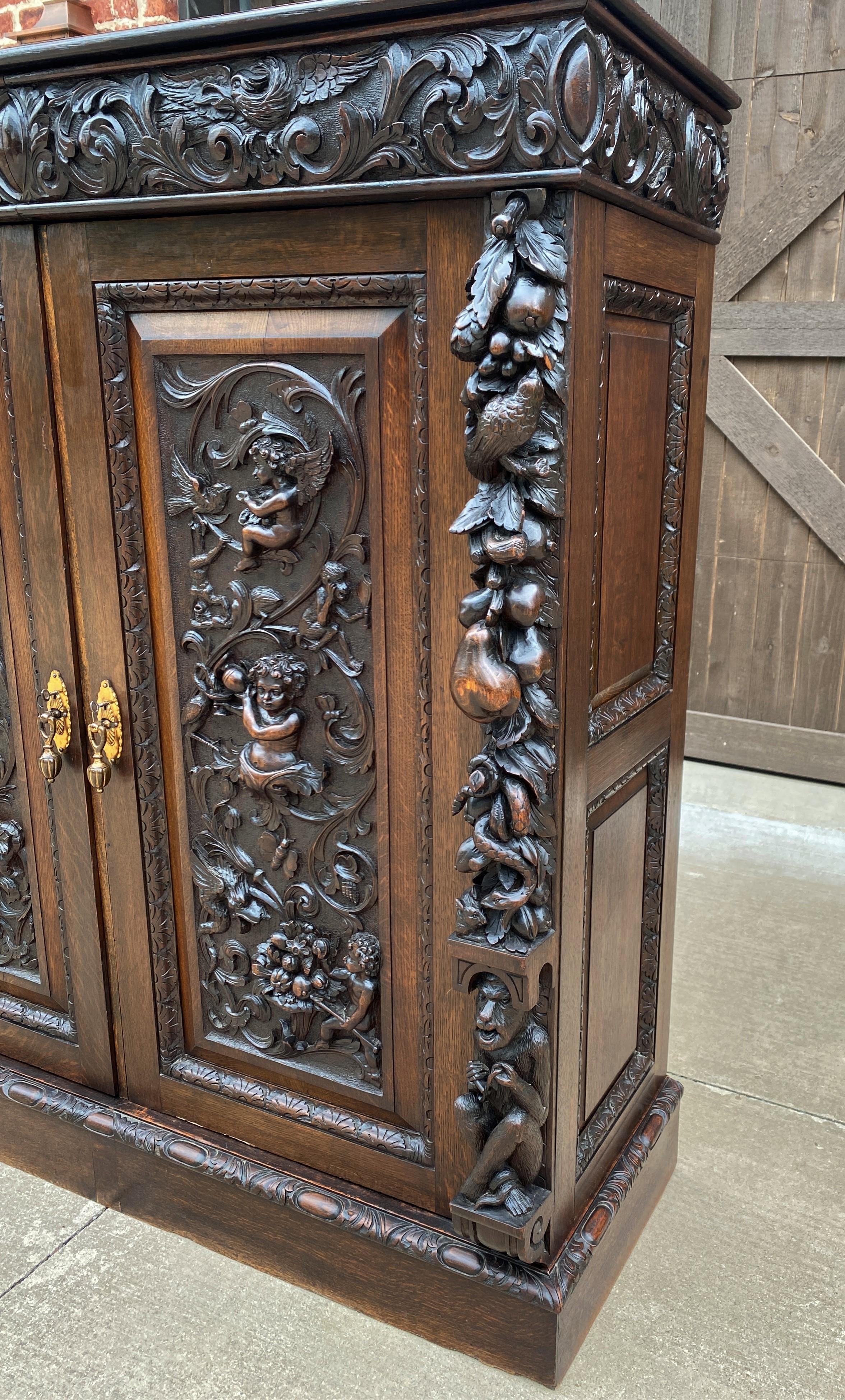 Antique English Cabinet Chest Wardrobe Gothic Revival Oak Monkeys Rare c.1880s For Sale 7