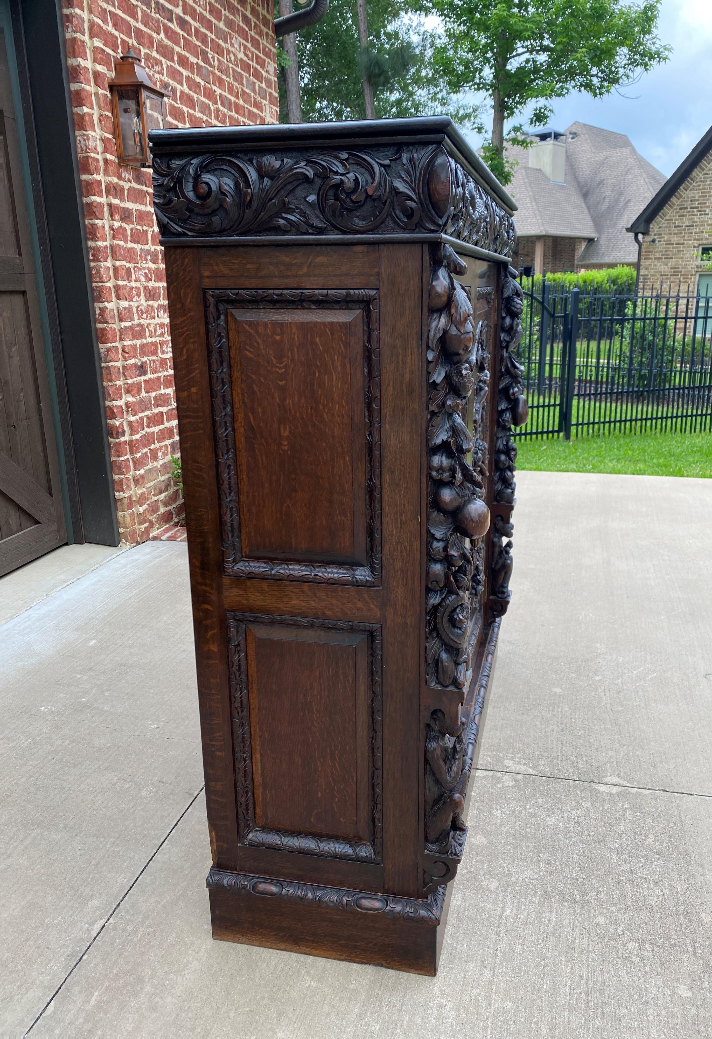 Antique English Cabinet Chest Wardrobe Gothic Revival Oak Monkeys Rare c.1880s In Good Condition For Sale In Tyler, TX