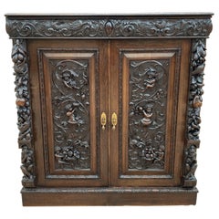 Antique English Cabinet Chest Wardrobe Gothic Revival Oak Monkeys Rare c.1880s