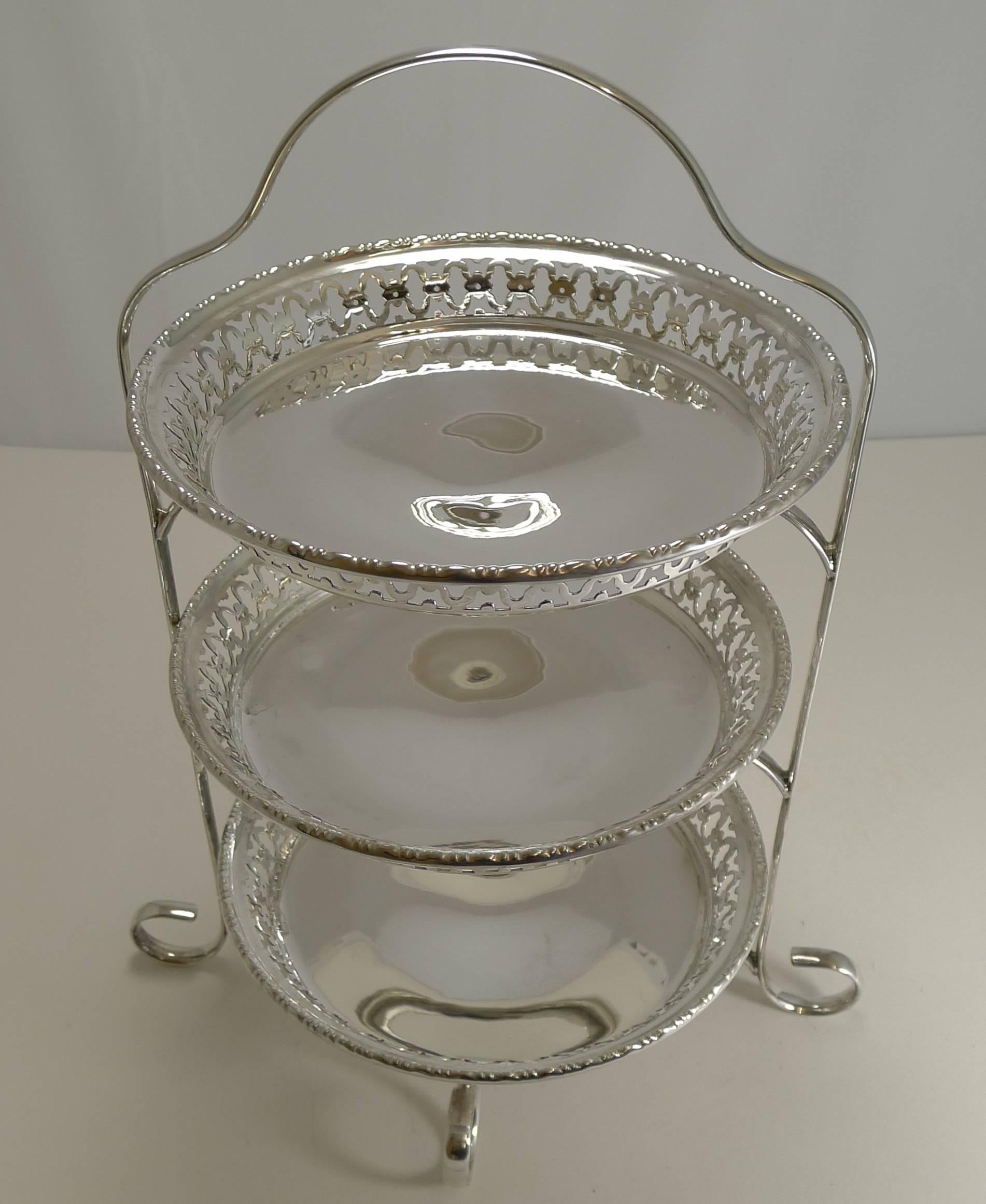 Edwardian Antique English Cake Stand in Silver Plate, circa 1900