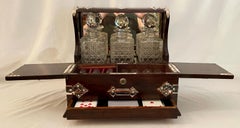 Antique English Calamander, Silver-Plate & Crystal Games Box Tantalus Circa 1880