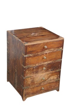 Antique English Campaign Anglo Indian Teak Brass Inlay Military Chest of Drawers