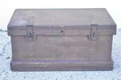 Antique English Campaign Brown Painted Wooden Military Blanket Chest Trunk
