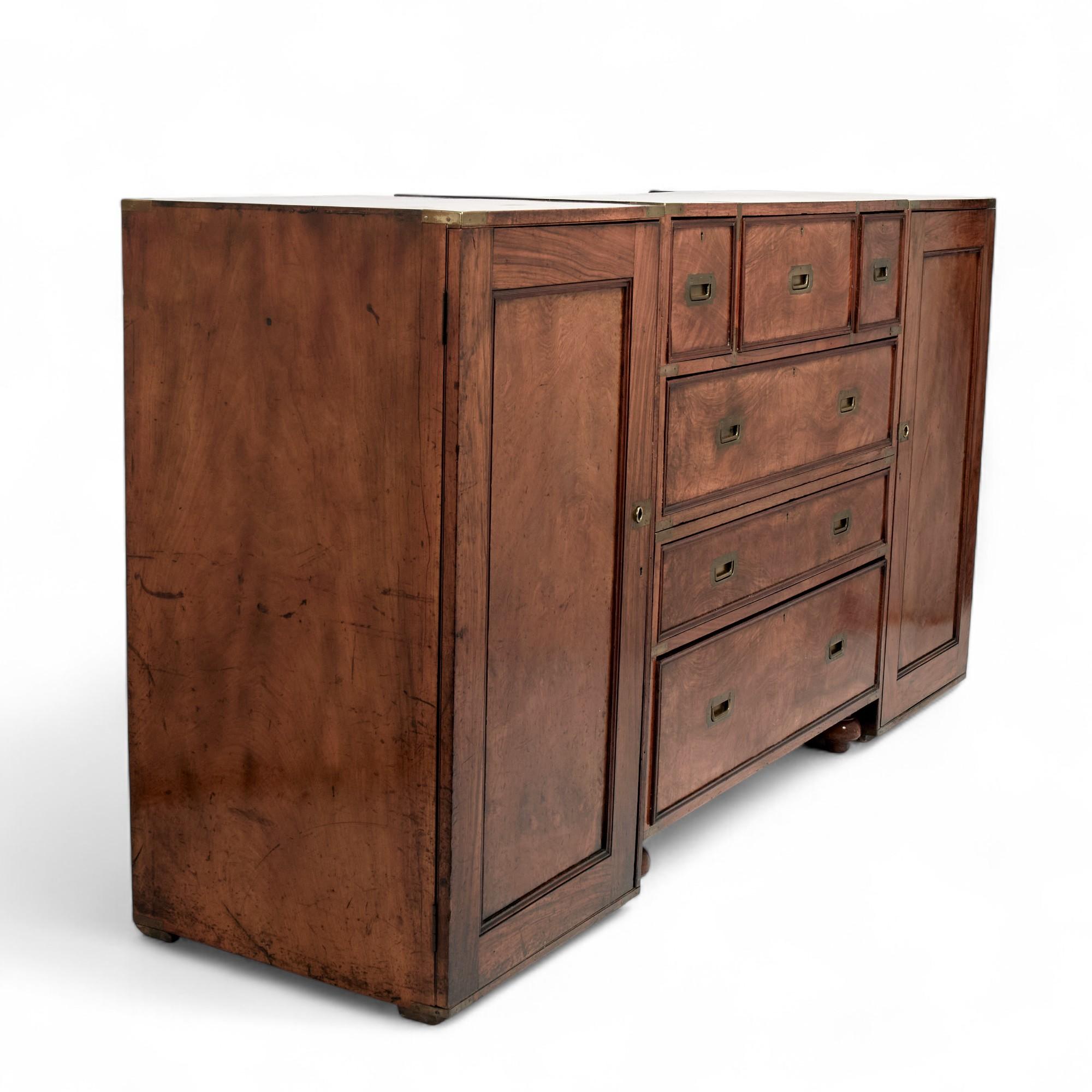 Antique English Campaign Chest with Cabinets For Sale 11