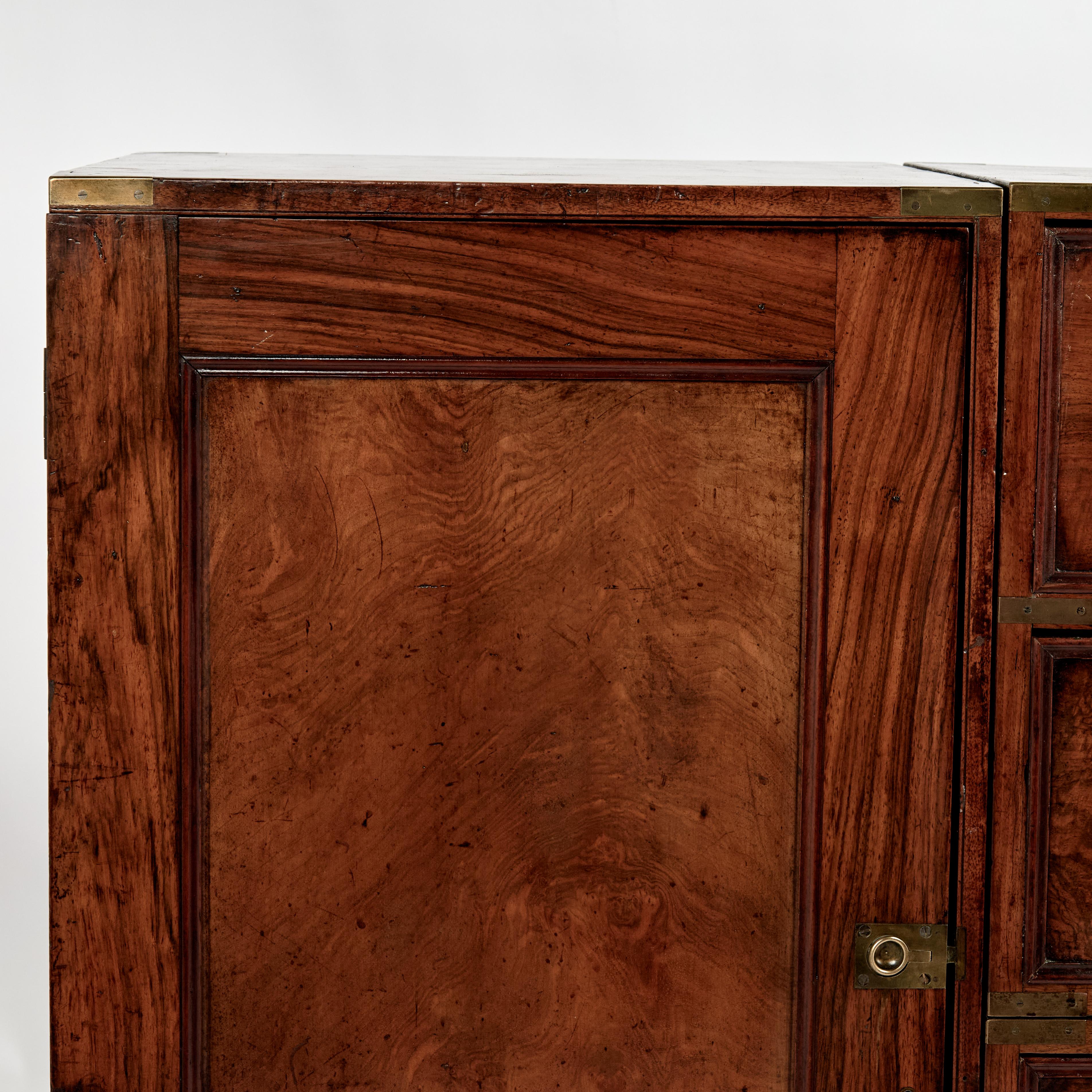 Hand-Crafted Antique English Campaign Chest with Cabinets For Sale