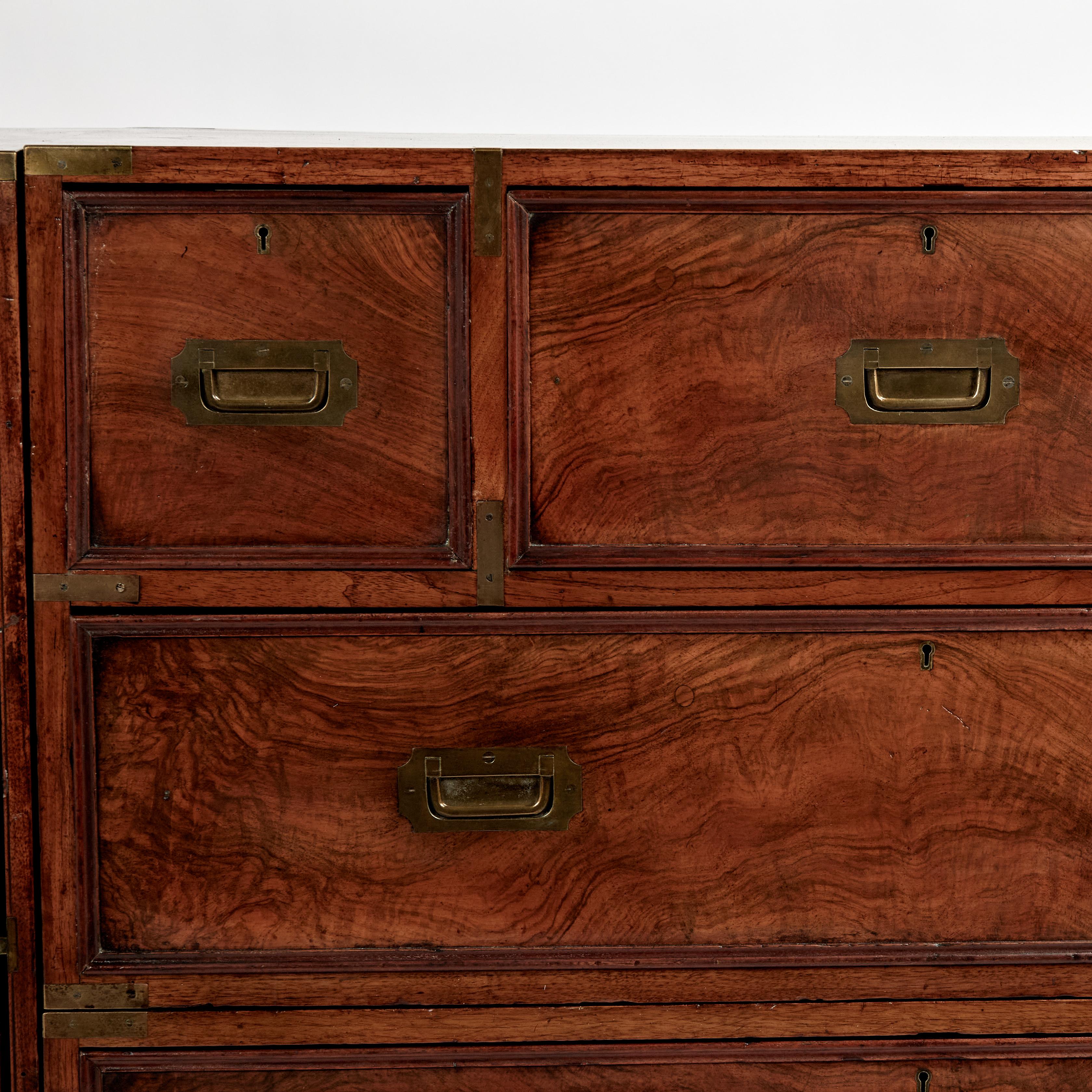 Antique English Campaign Chest with Cabinets In Good Condition For Sale In Palm Beach, FL