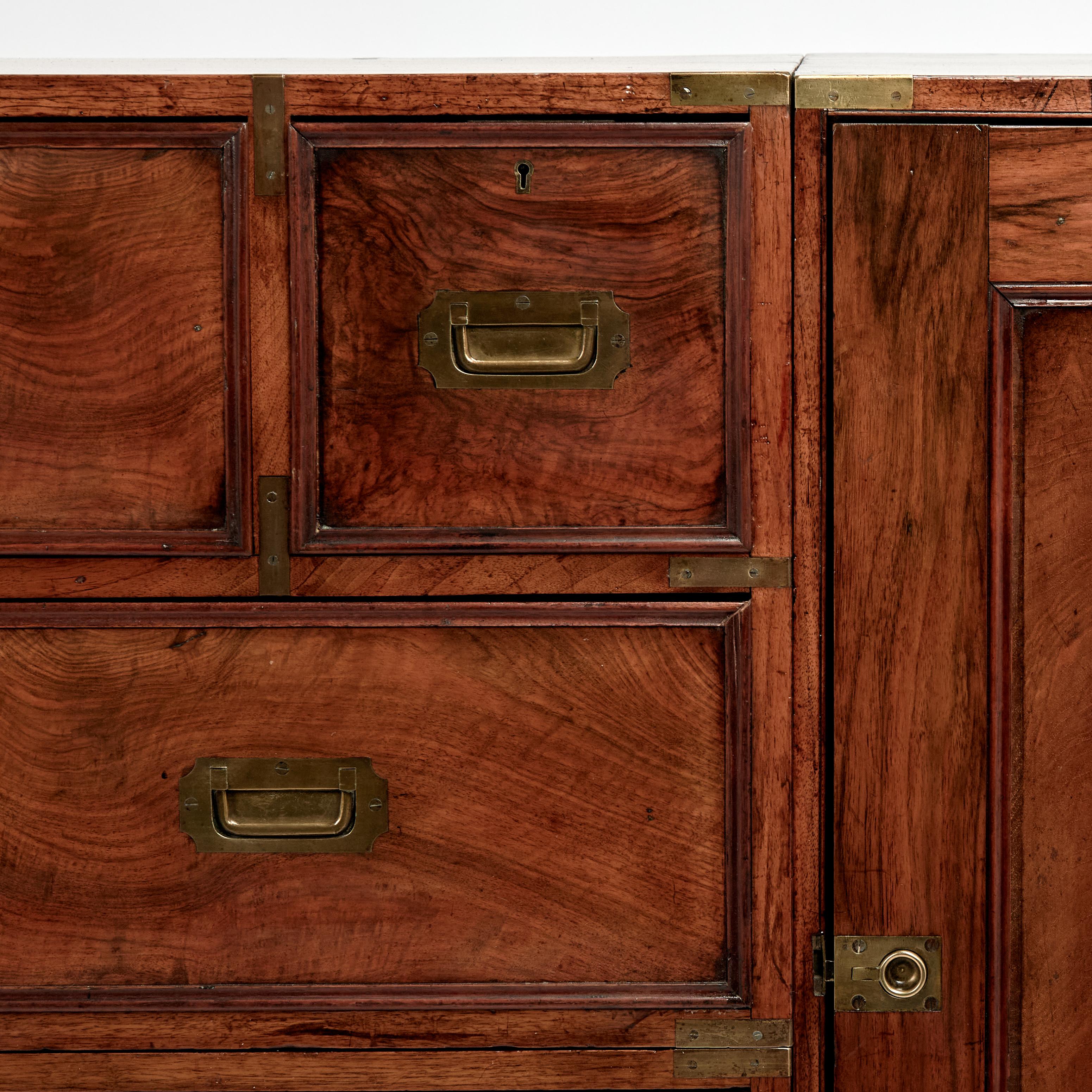 19th Century Antique English Campaign Chest with Cabinets For Sale