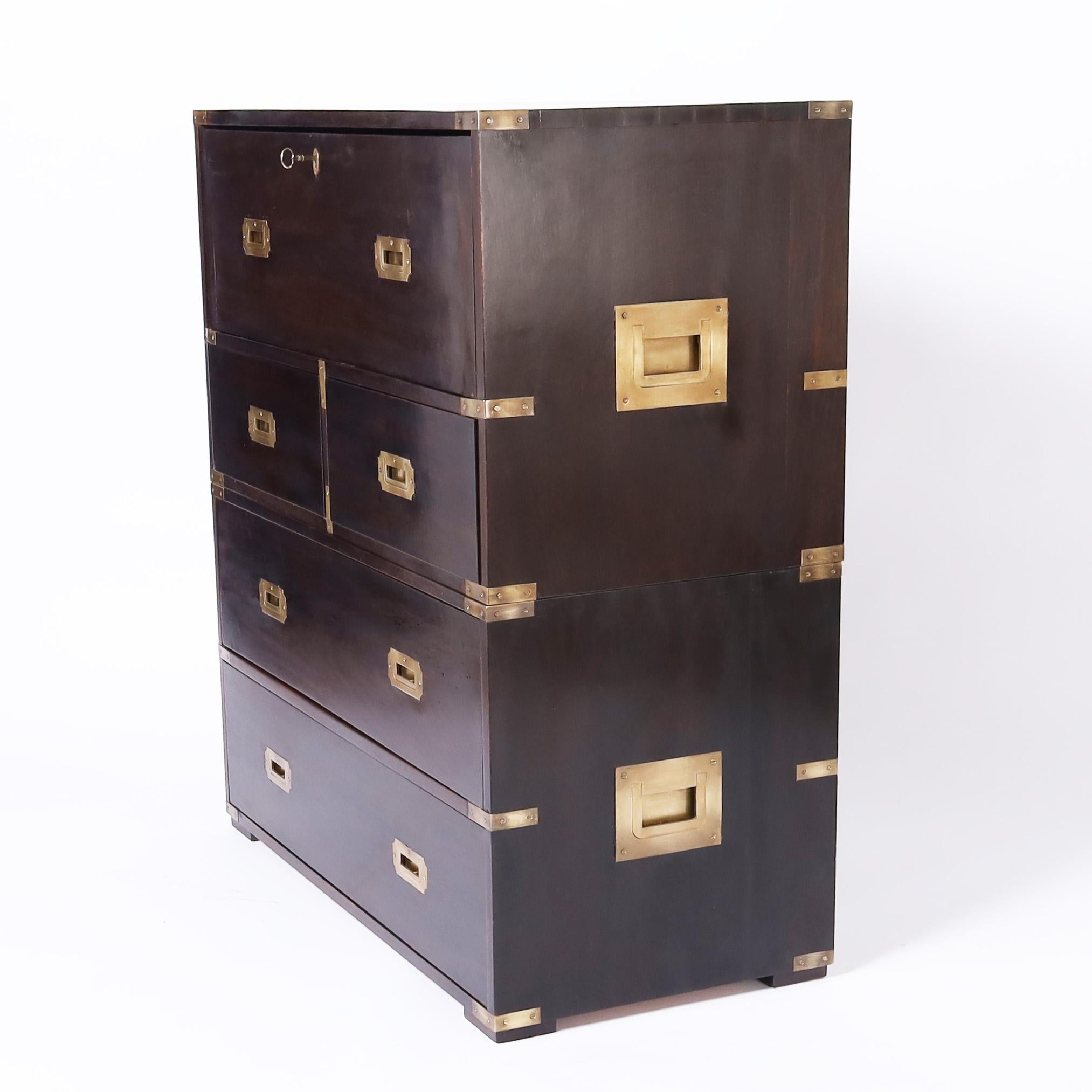 Antique English Campaign Chest with Desk In Good Condition For Sale In Palm Beach, FL