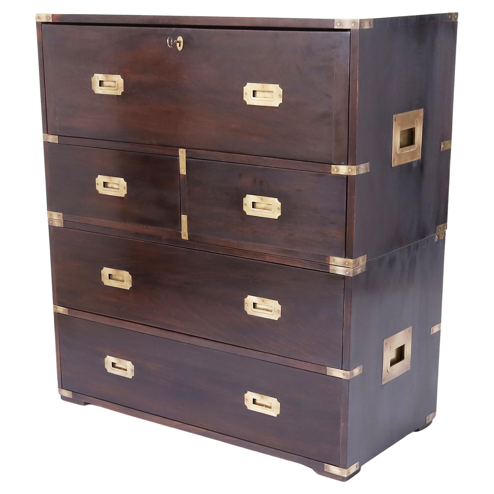 Antique English Campaign Chest with Desk For Sale