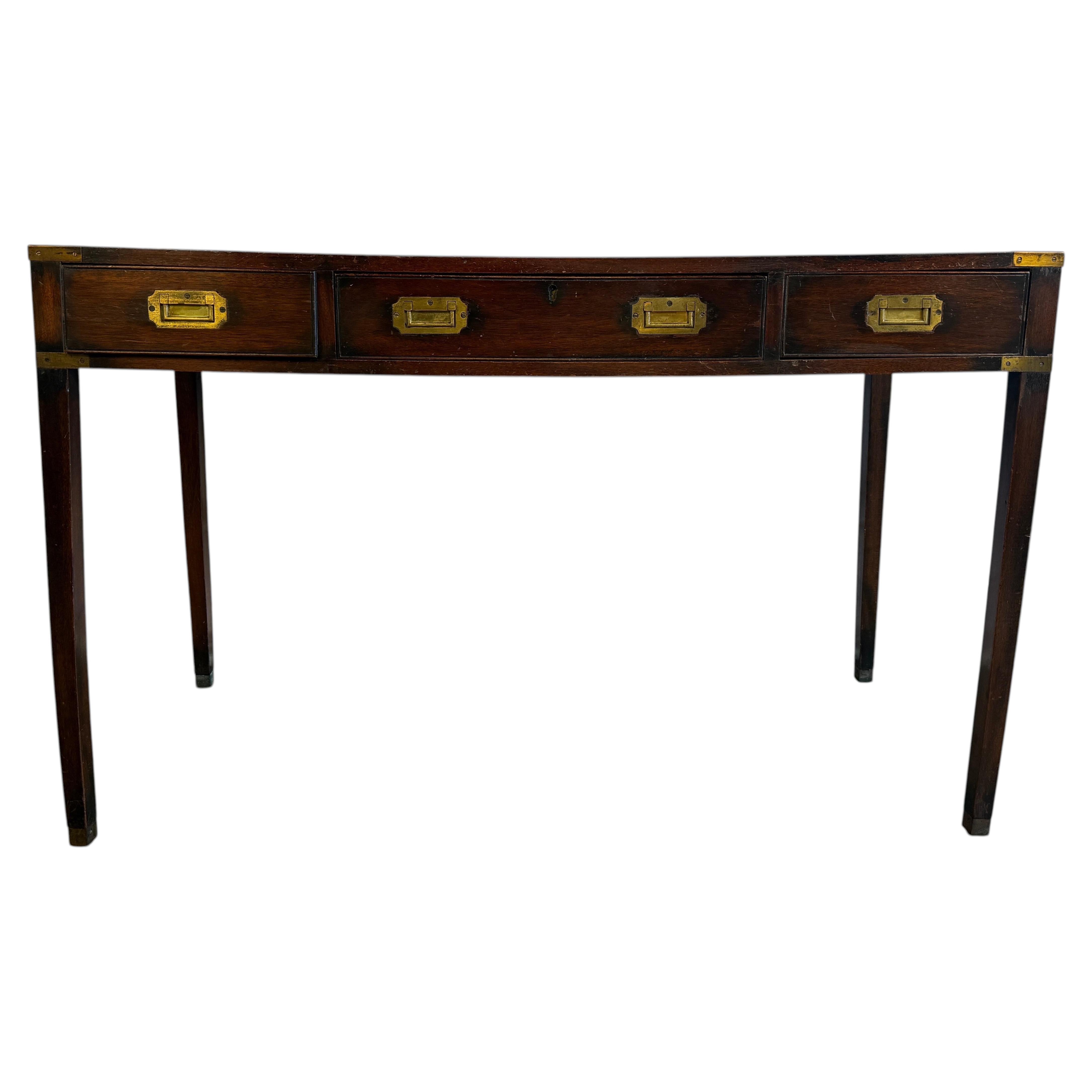 Antique English Campaign Console Desk - 3 Drawer Military Writing Table For Sale