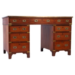 Antique English Campaign Leather Top Desk