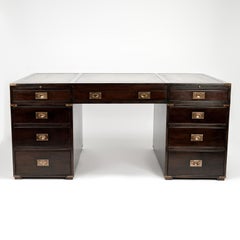 Antique English Campaign Leather Top Partners Desk