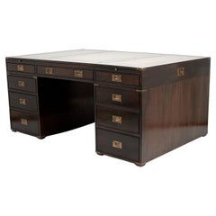 Antique English Campaign Leather Top Partners Desk