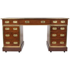 Antique English Campaign Pedestal Desk