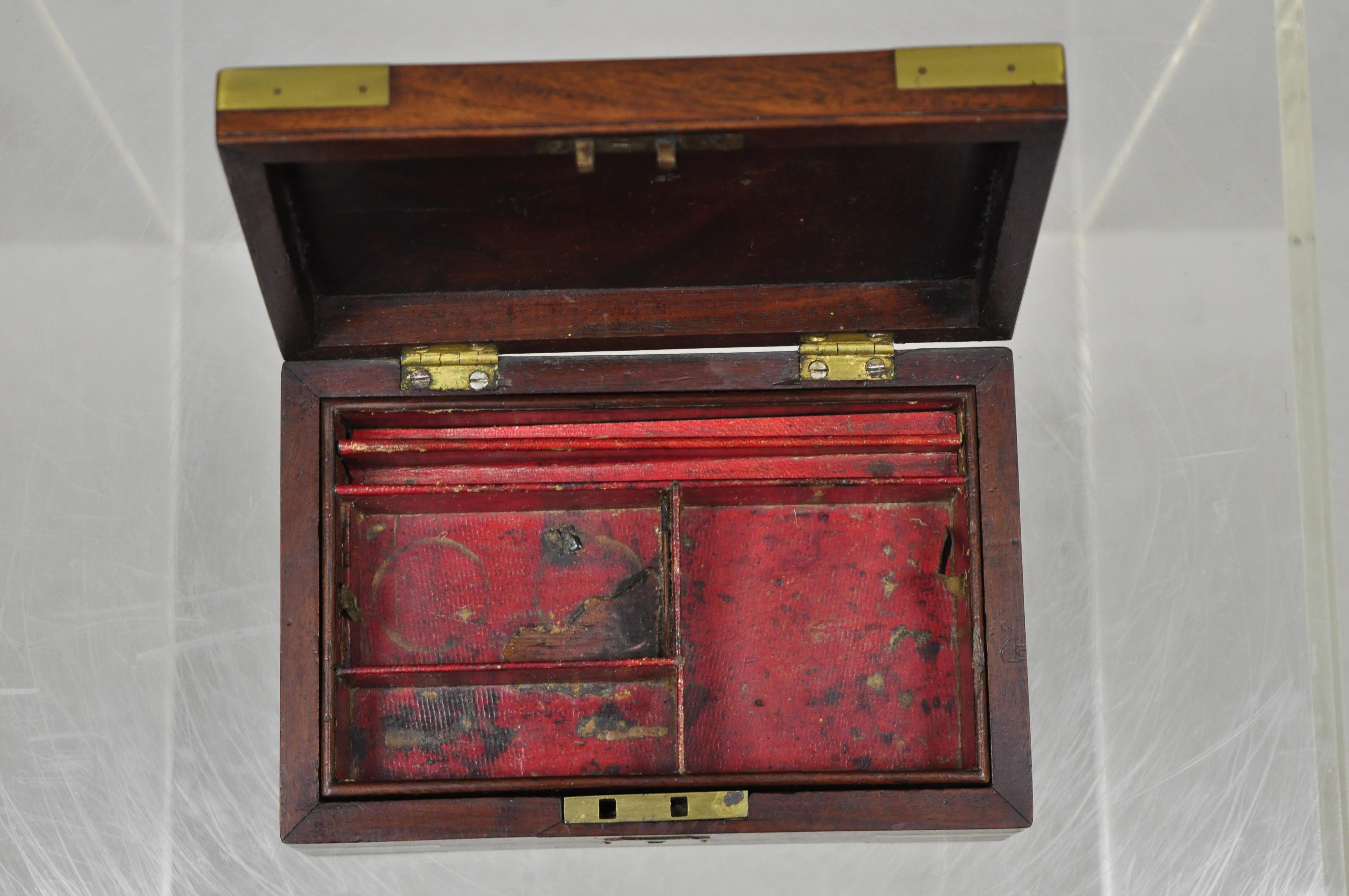 Antique English Campaign Style Mahogany Brass Military Writing Jewelry Desk Box 3