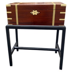 Antique English Campaign Travel Lap Desk on Custom Stand