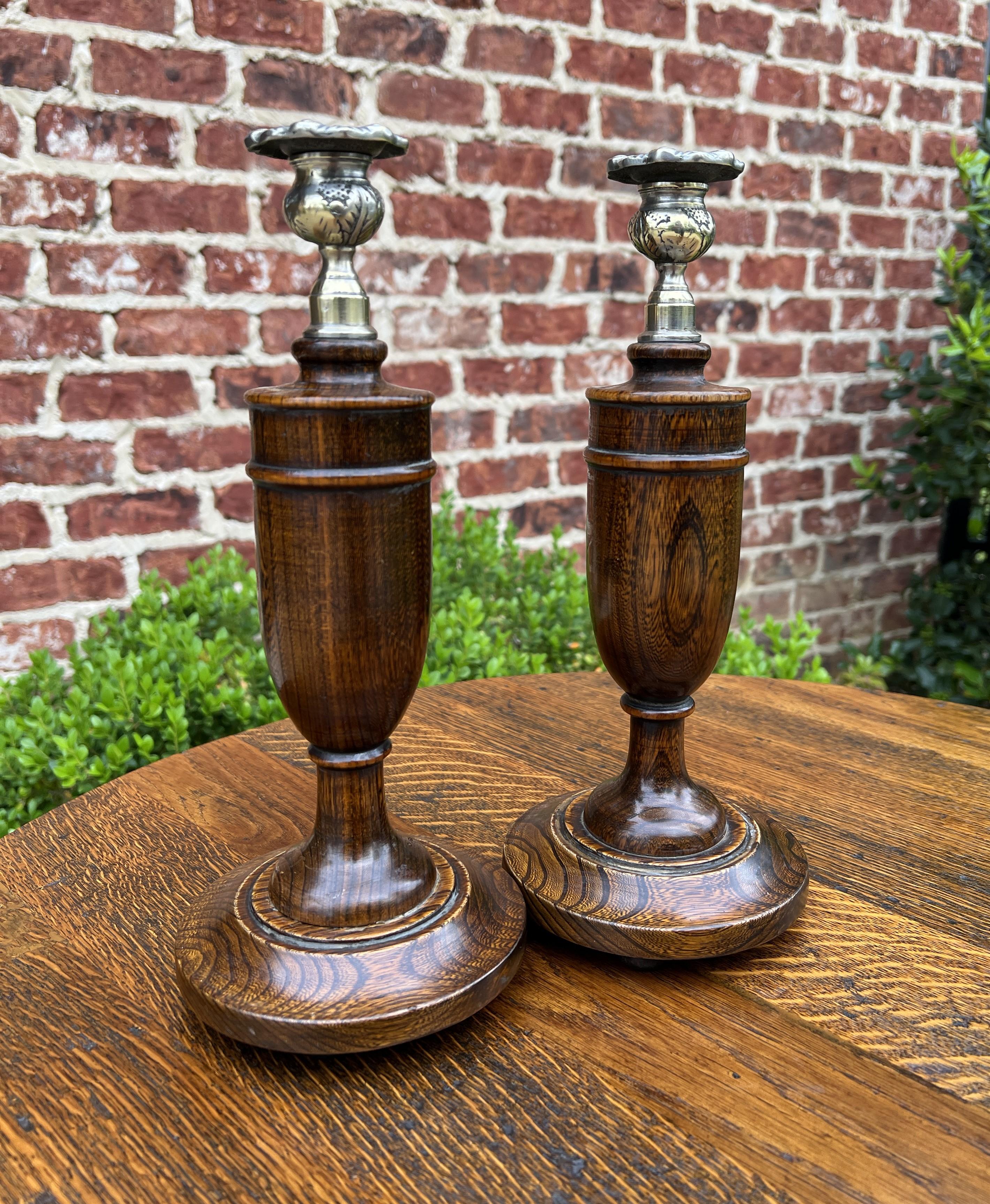 Antique English Candlesticks Candle Holders Oak Pair Unique 6