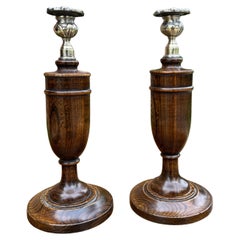 Vintage English Candlesticks Candle Holders Oak Pair Unique