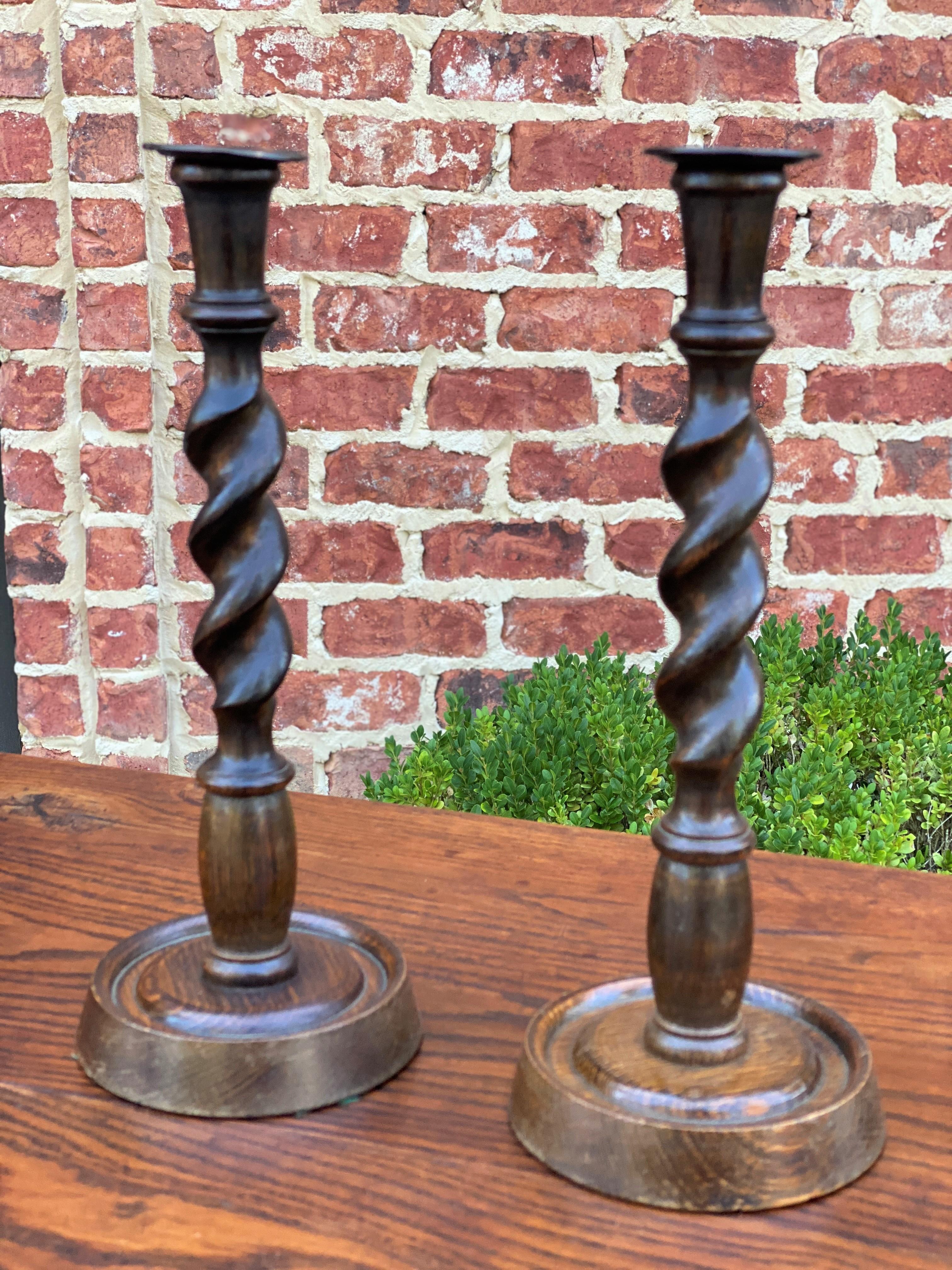 Antique English Candlesticks Candle Holders Tall Barley Twist Oak Pair 2