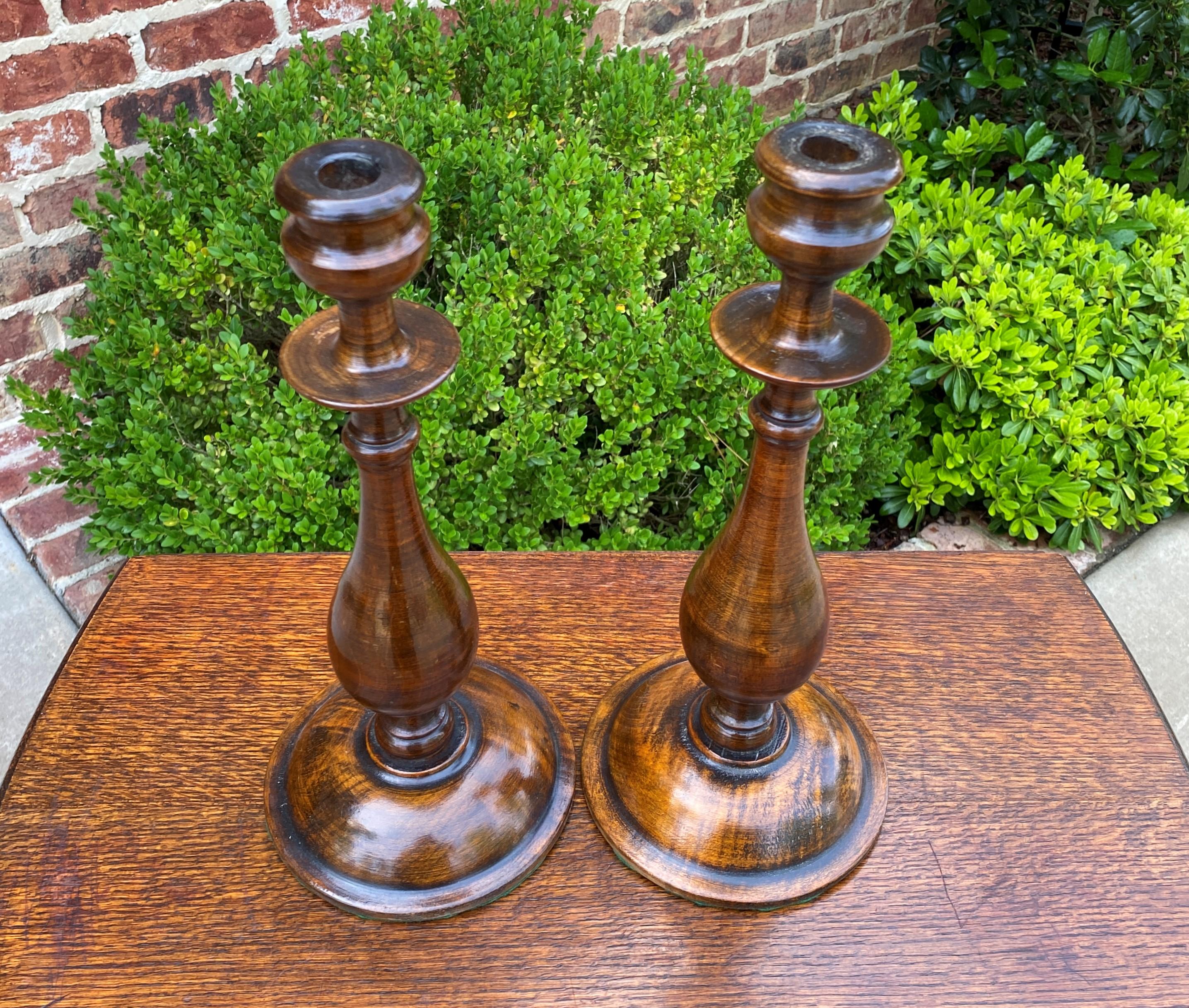 Antique English Candlesticks Candle Holders Tall Oak Pair 4