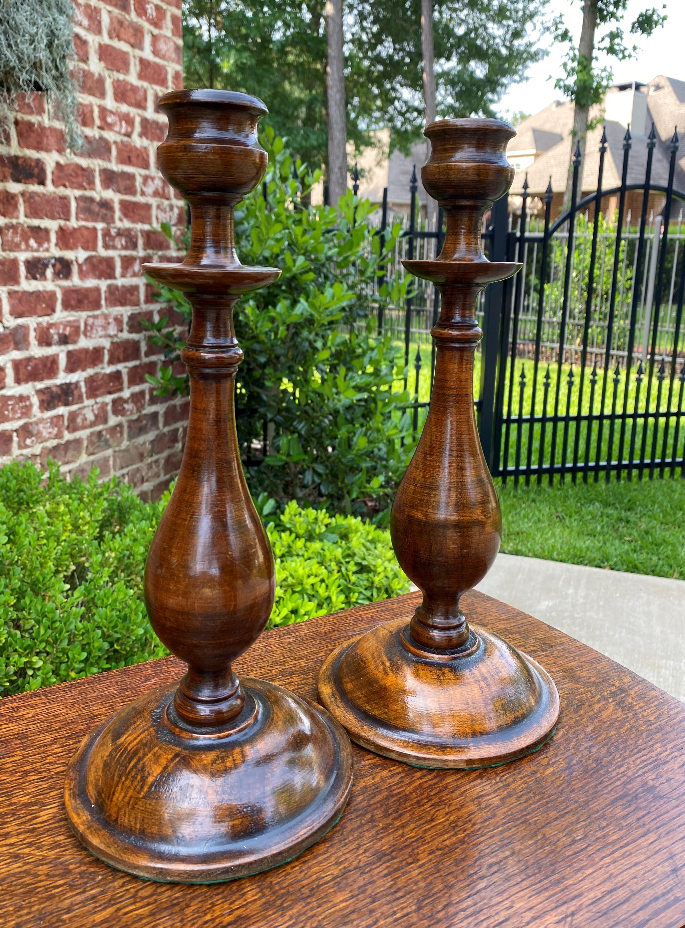 Antique English Candlesticks Candle Holders Tall Oak Pair 7