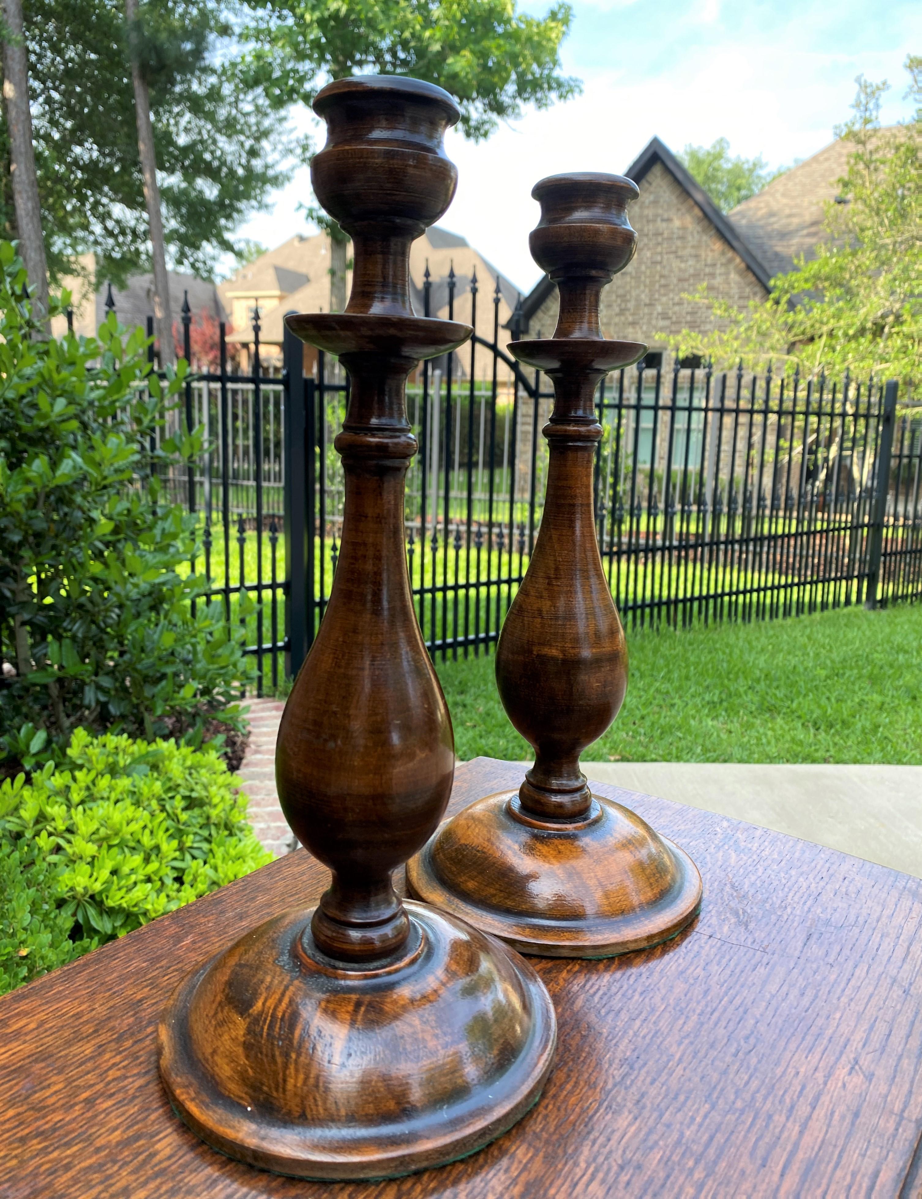 Antique English Candlesticks Candle Holders Tall Oak Pair 8
