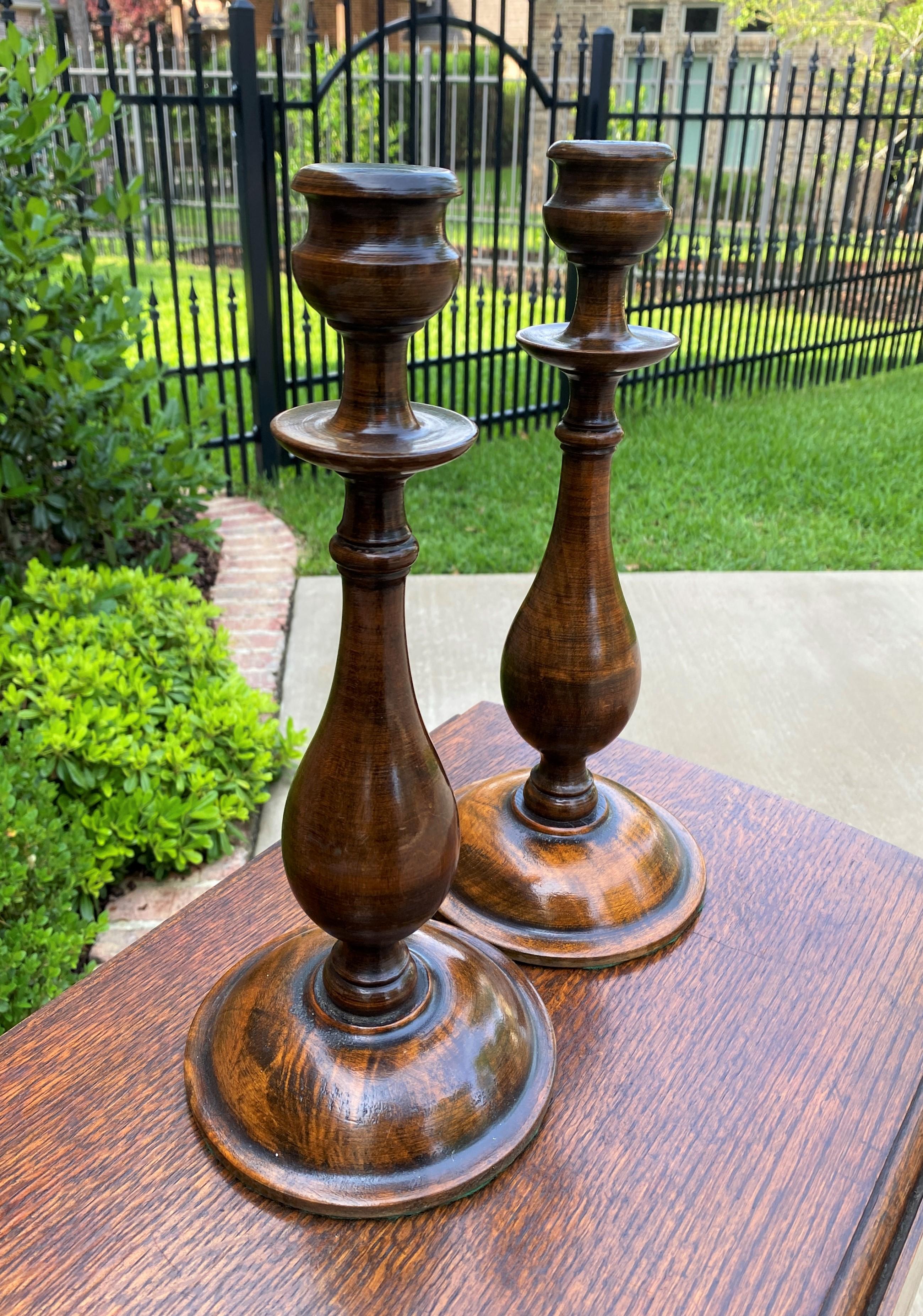 Antique English Candlesticks Candle Holders Tall Oak Pair 9