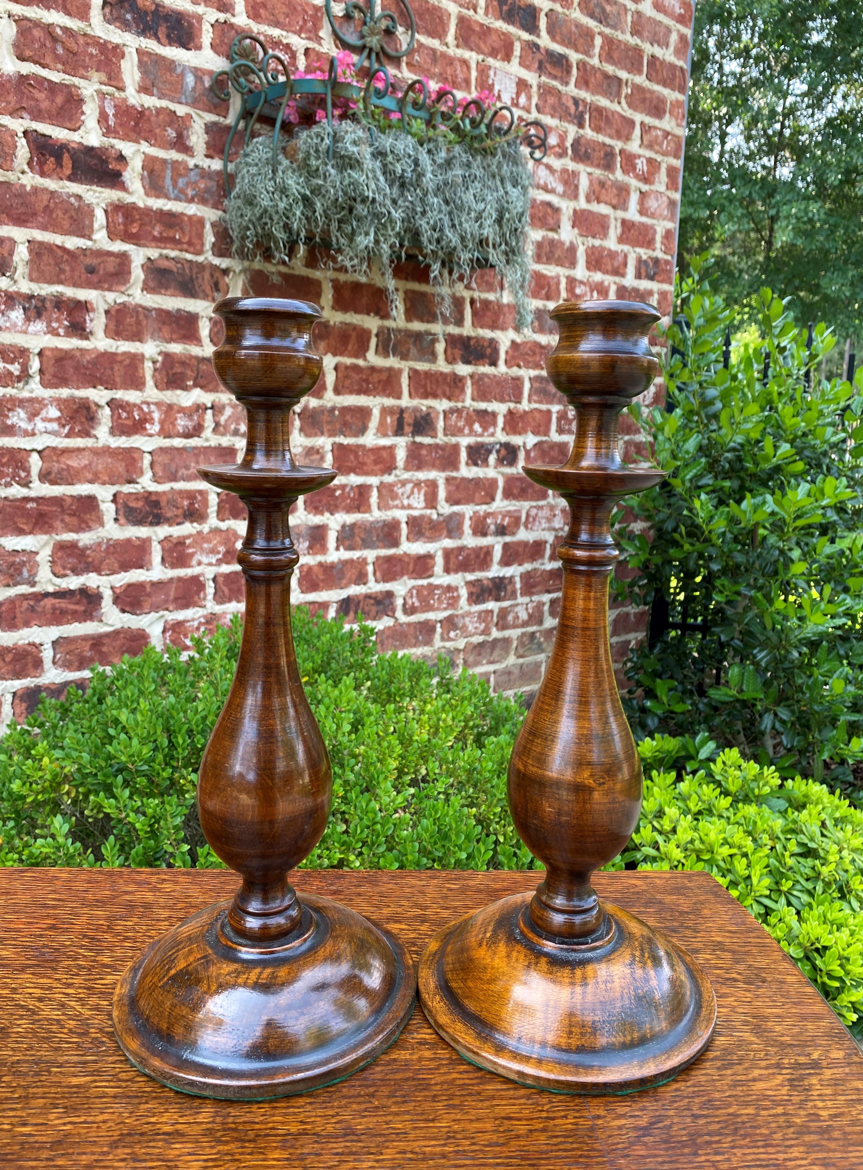 Antique English Candlesticks Candle Holders Tall Oak Pair 10