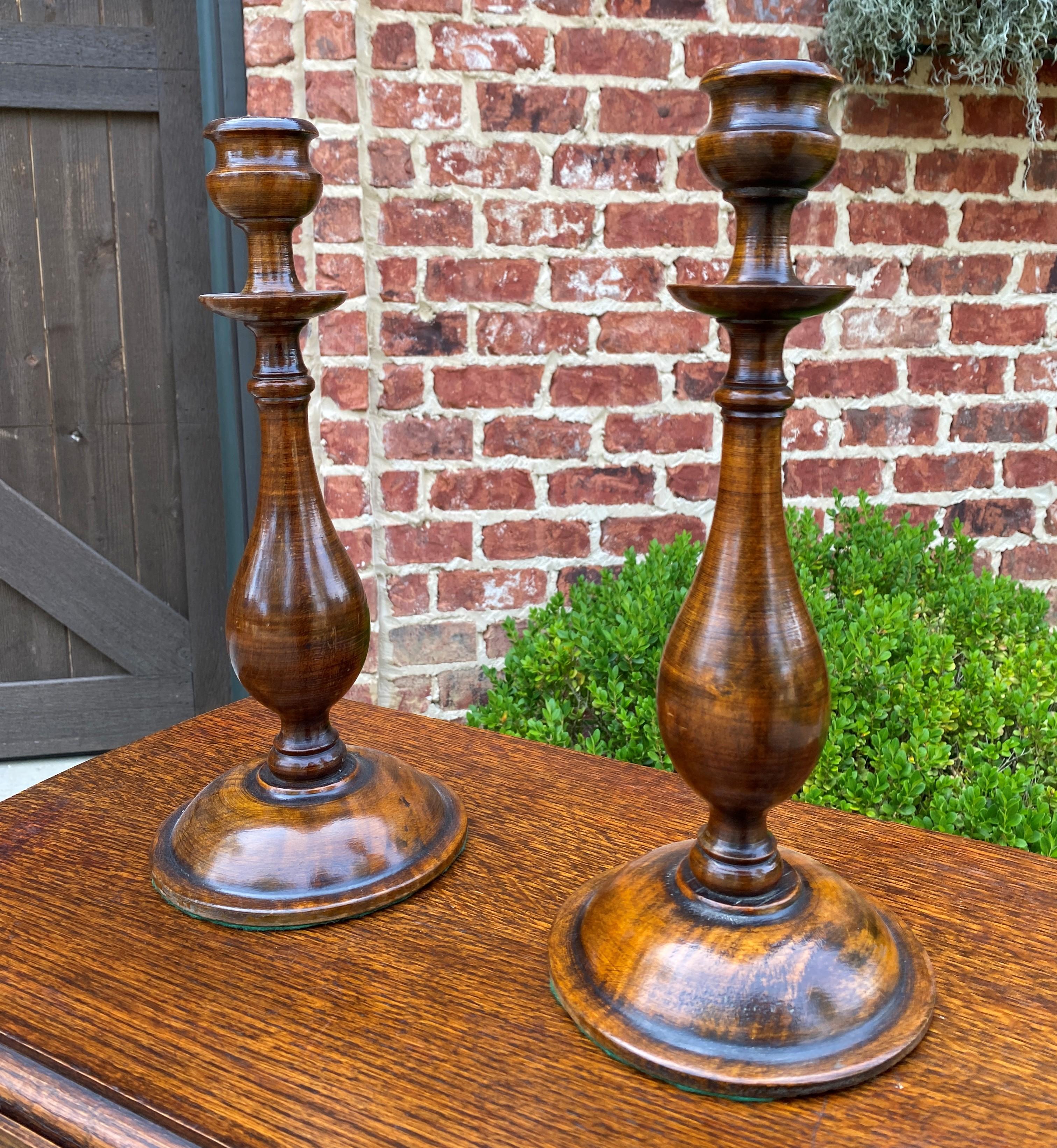 Carved Antique English Candlesticks Candle Holders Tall Oak Pair