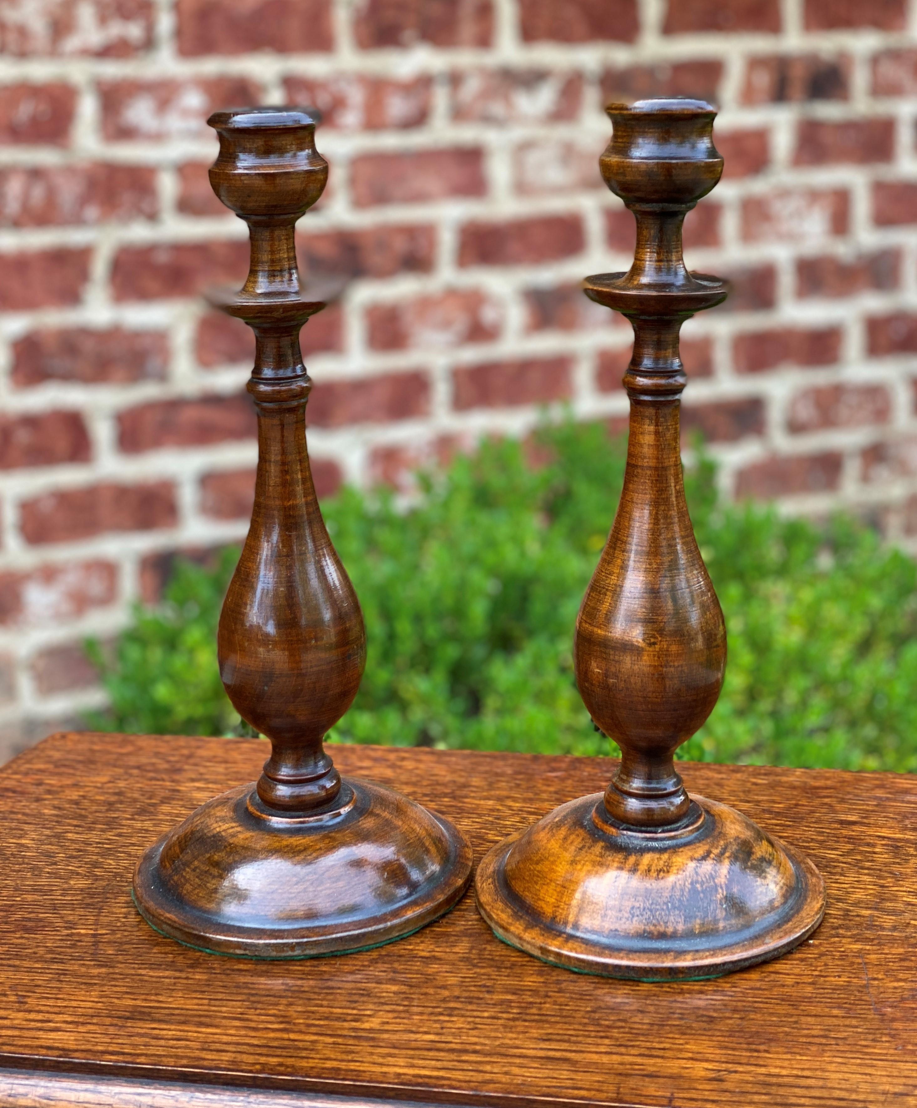 Mid-20th Century Antique English Candlesticks Candle Holders Tall Oak Pair