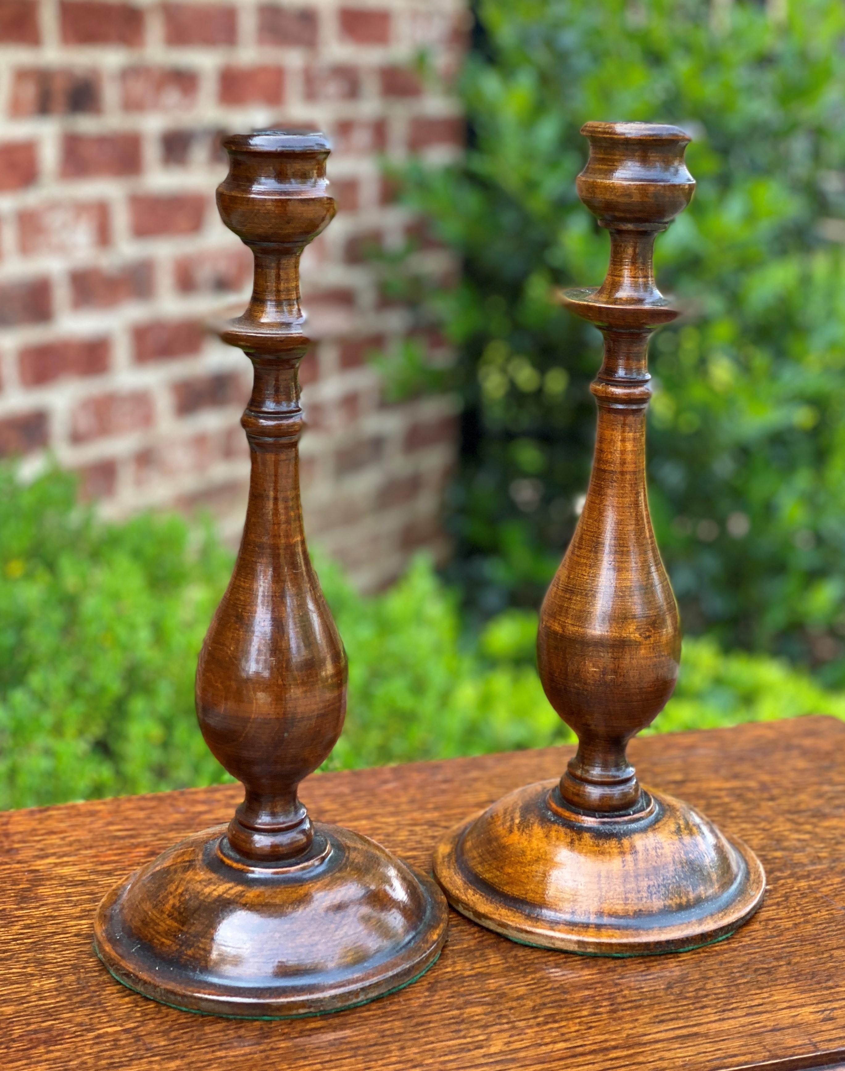Antique English Candlesticks Candle Holders Tall Oak Pair 1